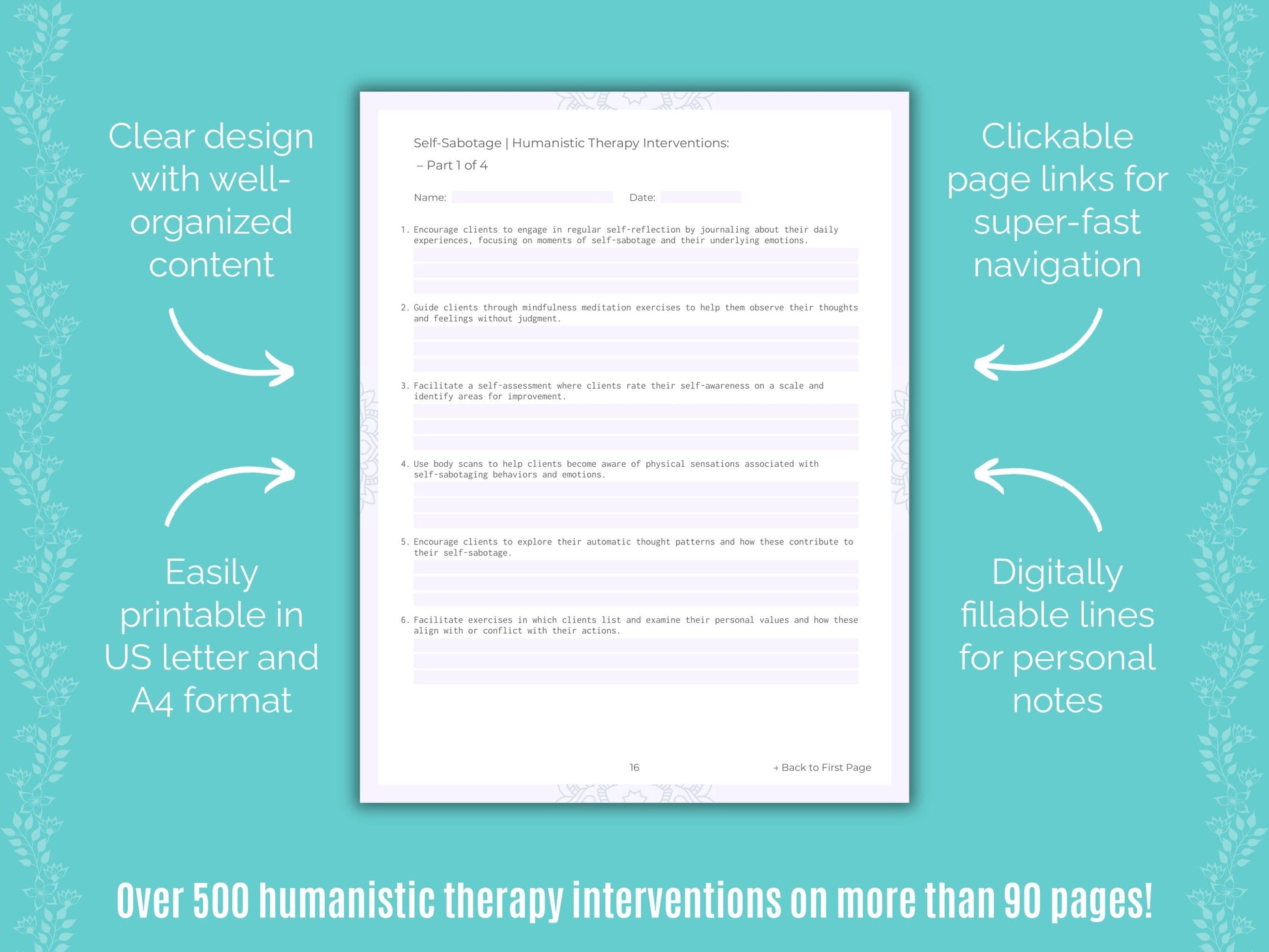 Self-Sabotage Humanistic Therapy Counseling Templates