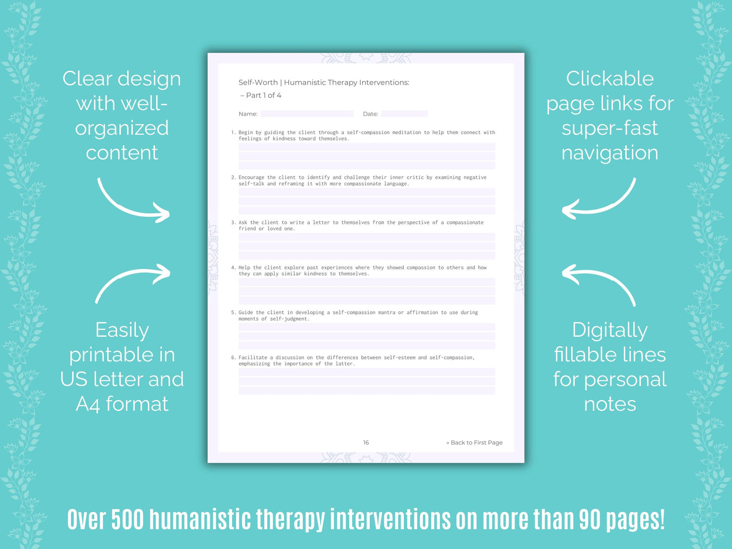 Self-Worth Humanistic Therapy Counseling Templates