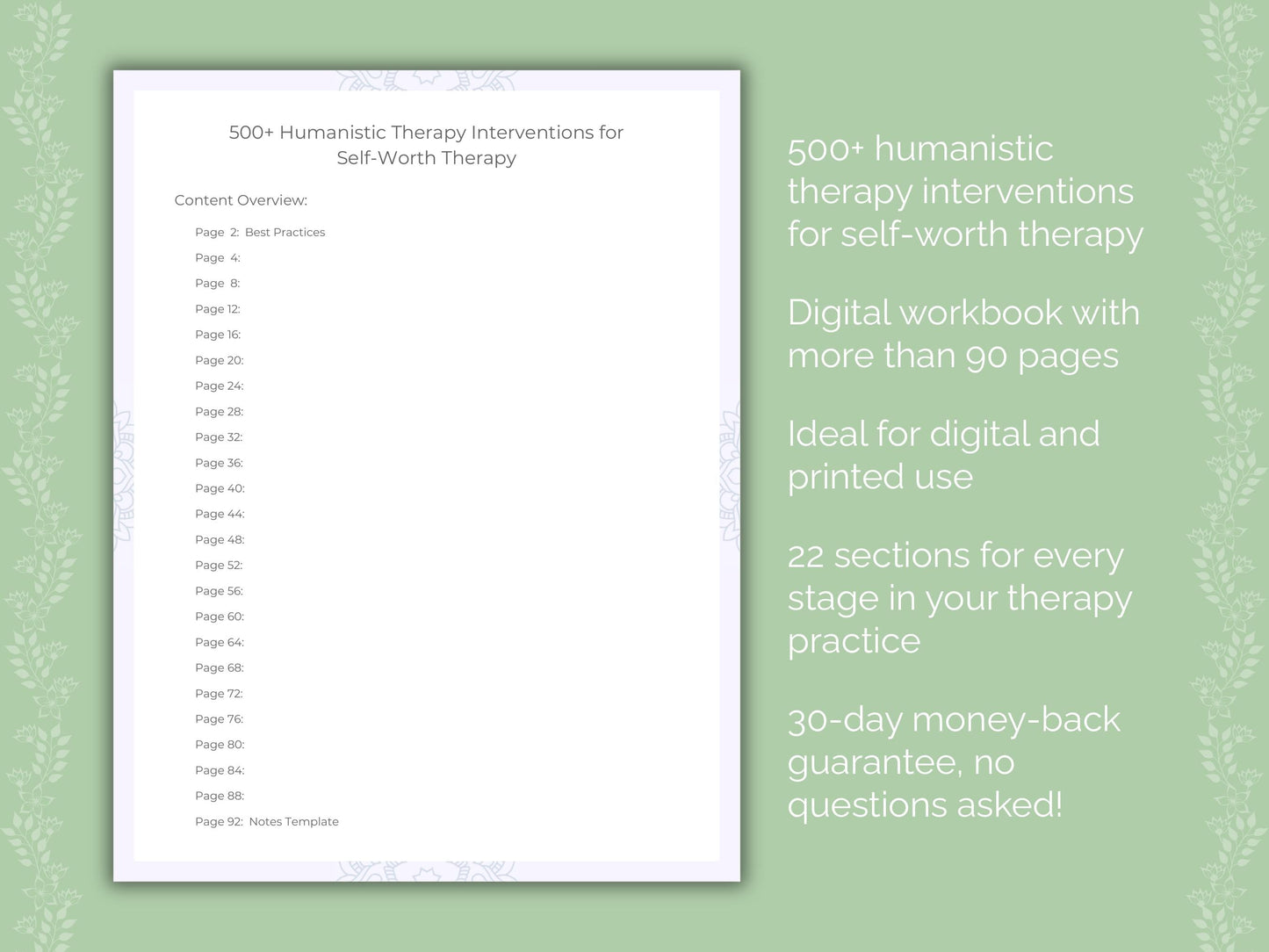 Self-Worth Humanistic Therapy Therapist Worksheets