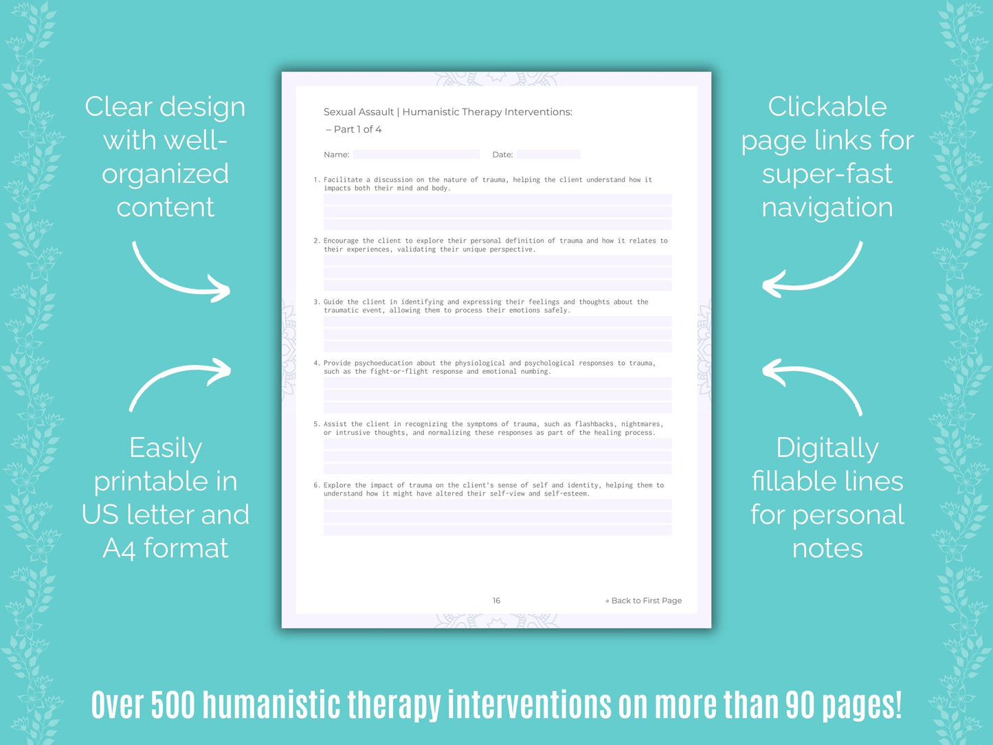 Sexual Assault Humanistic Therapy Counseling Templates