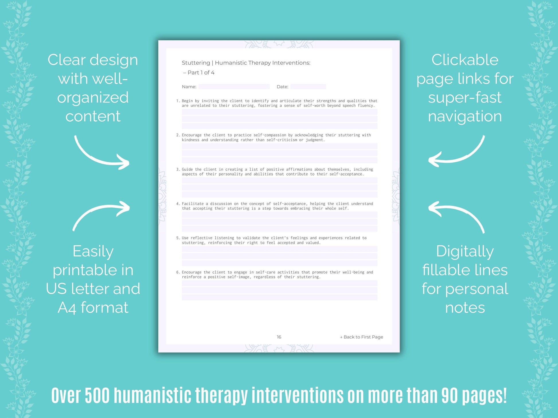 Stuttering Humanistic Therapy Counseling Templates