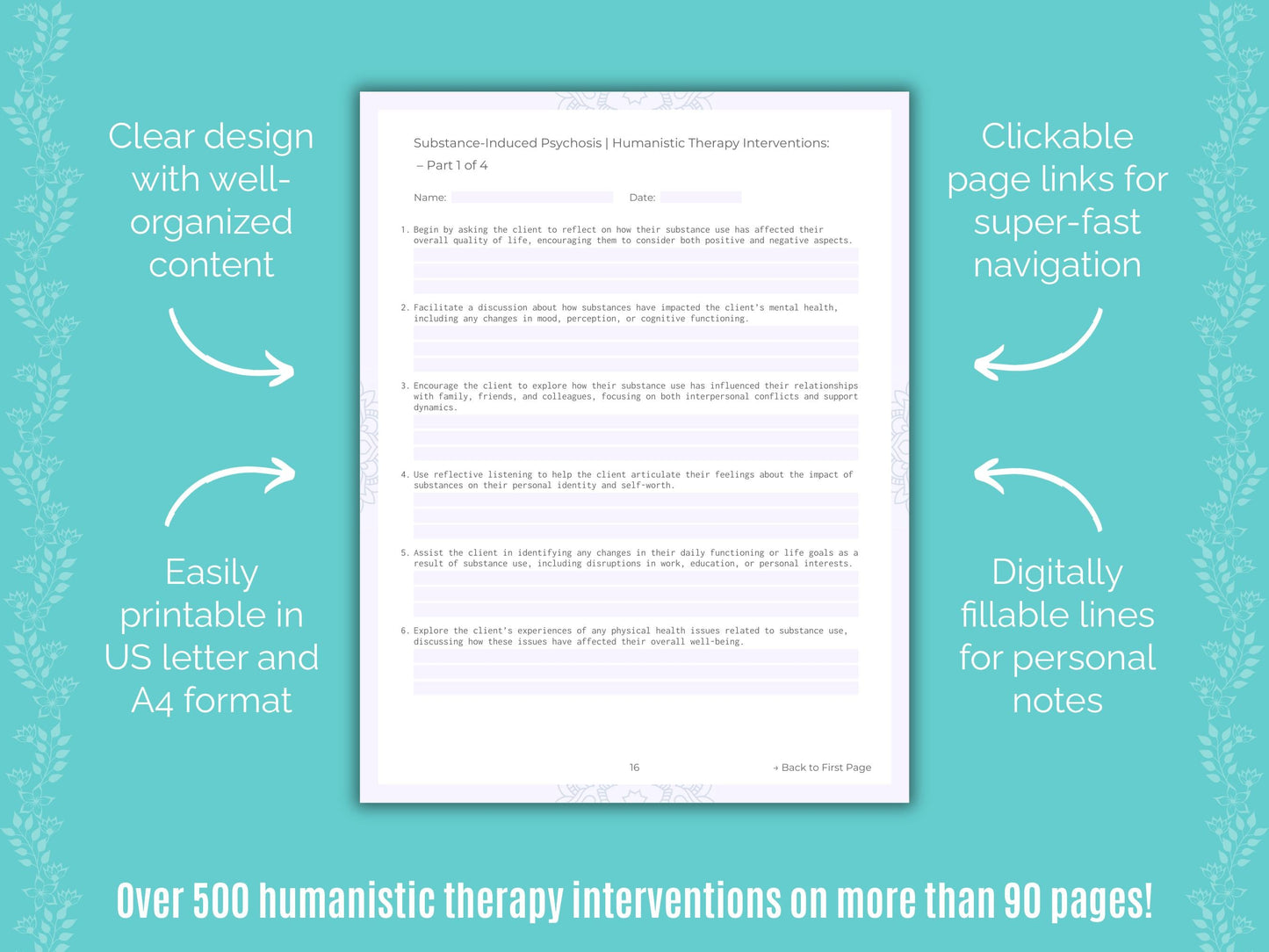Substance-Induced Psychosis Humanistic Therapy Counseling Templates