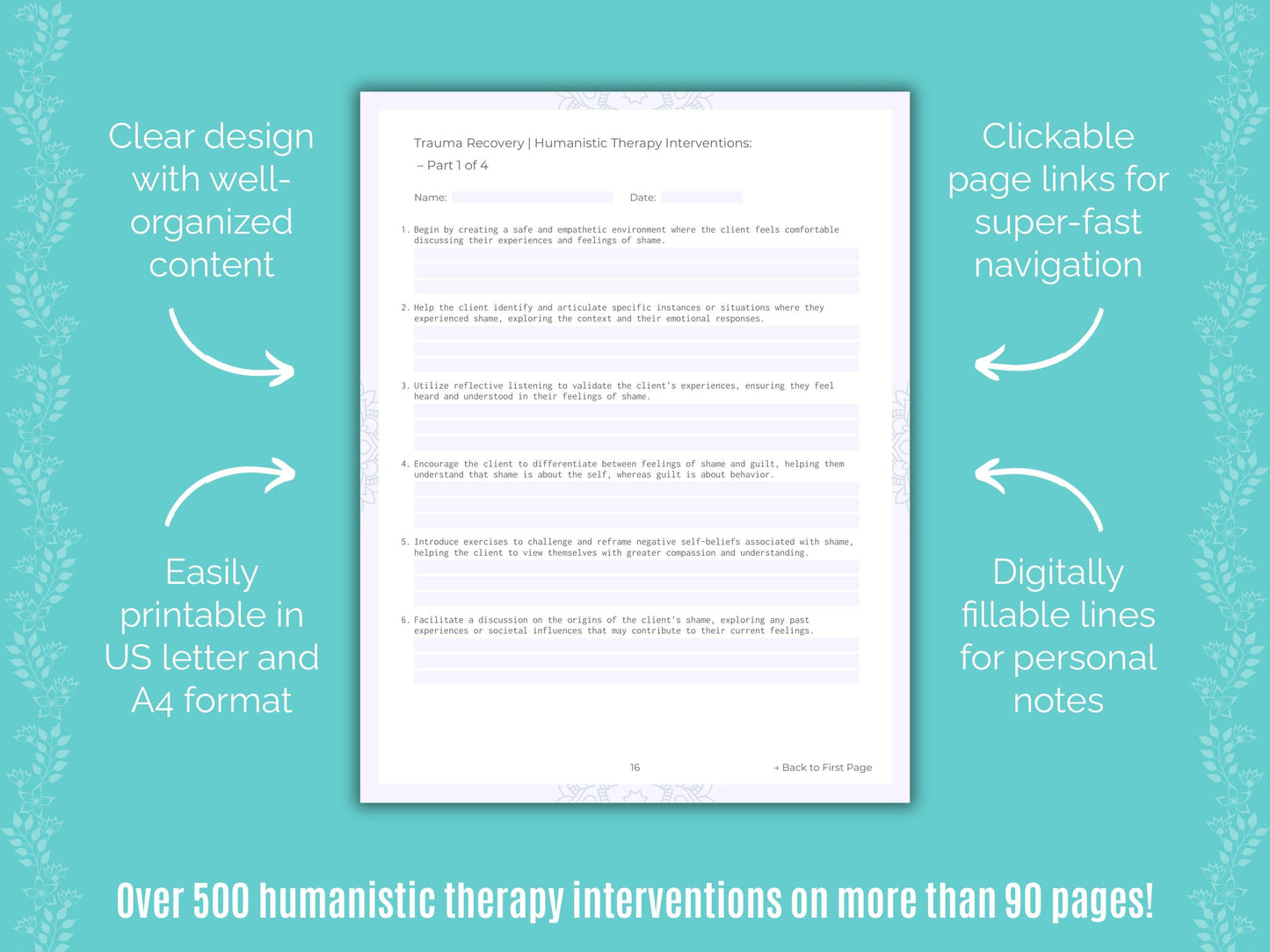 Trauma Recovery Humanistic Therapy Counseling Templates