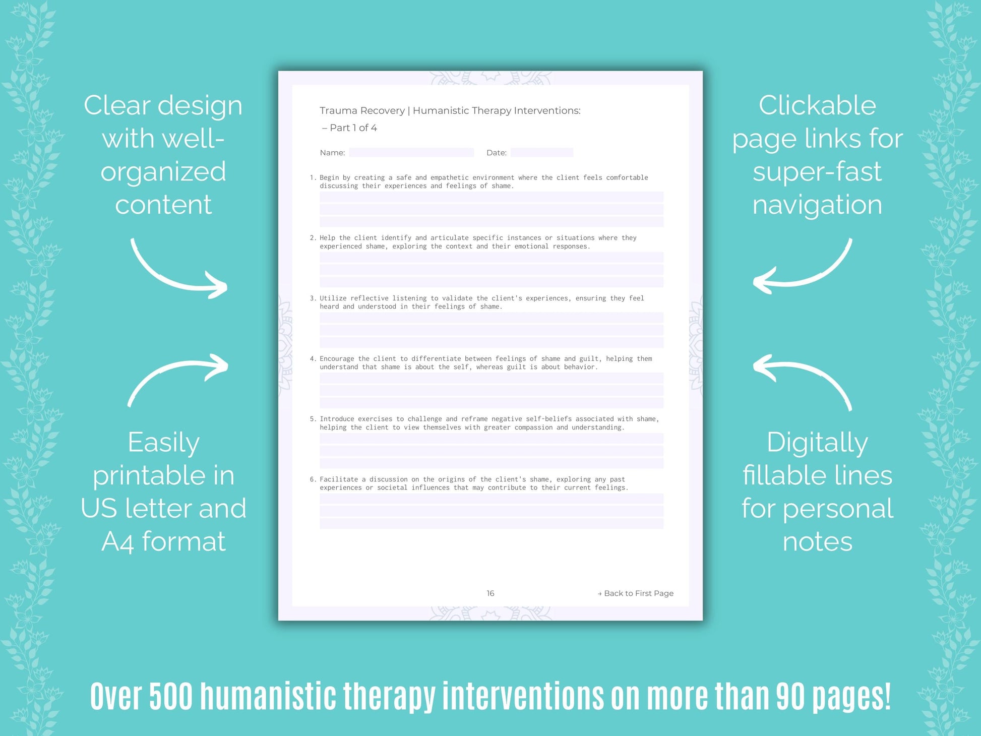 Trauma Recovery Humanistic Therapy Counseling Templates