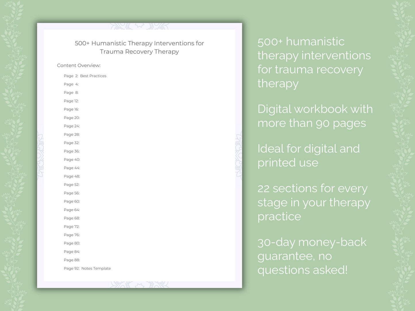 Trauma Recovery Humanistic Therapy Therapist Worksheets