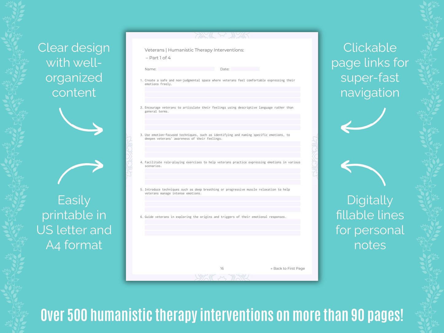 Veterans Humanistic Therapy Counseling Templates