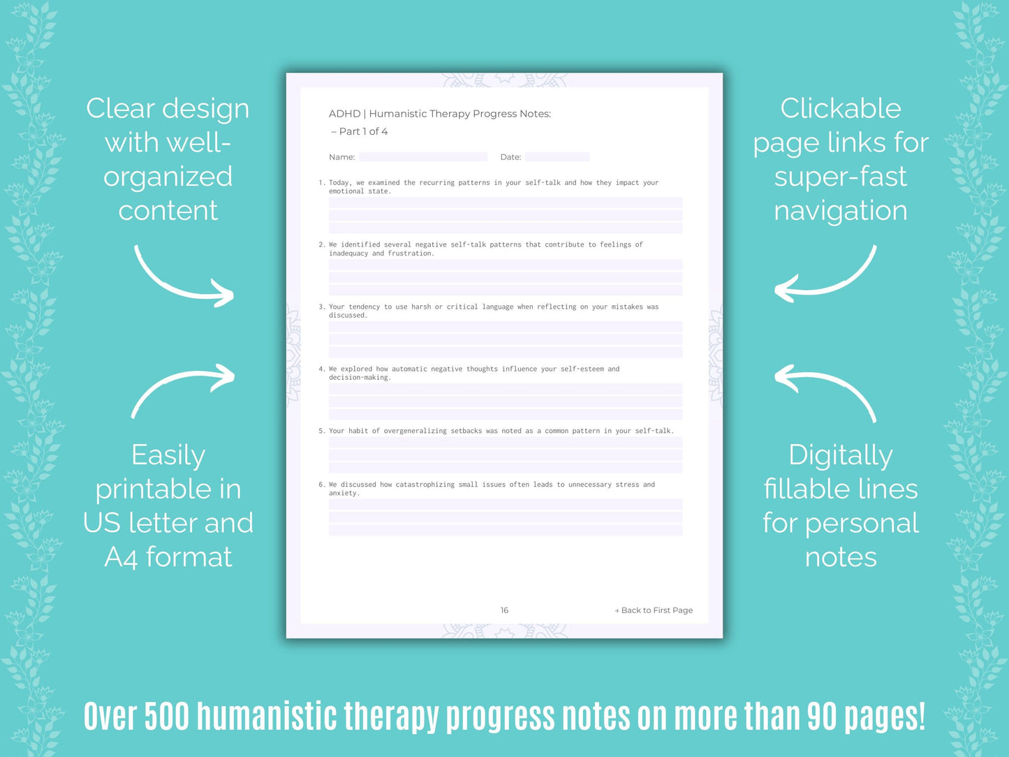 ADHD Humanistic Therapy Counseling Templates