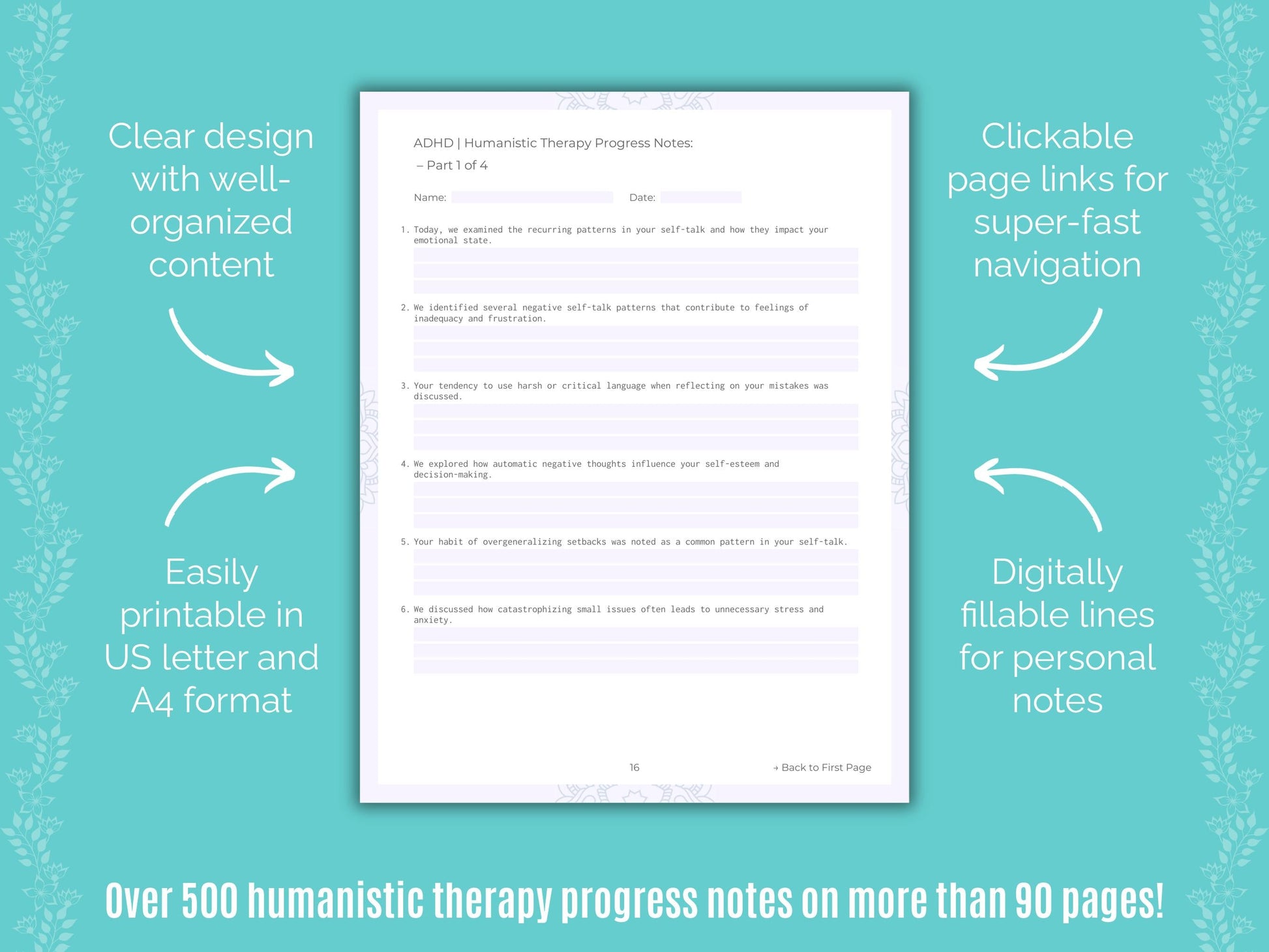 ADHD Humanistic Therapy Counseling Templates