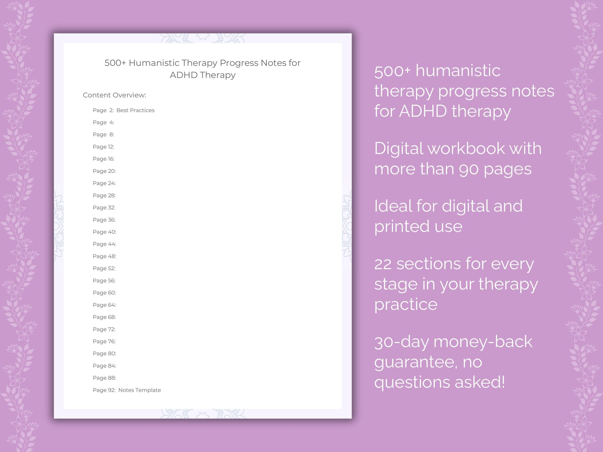 ADHD Humanistic Therapy Therapist Worksheets