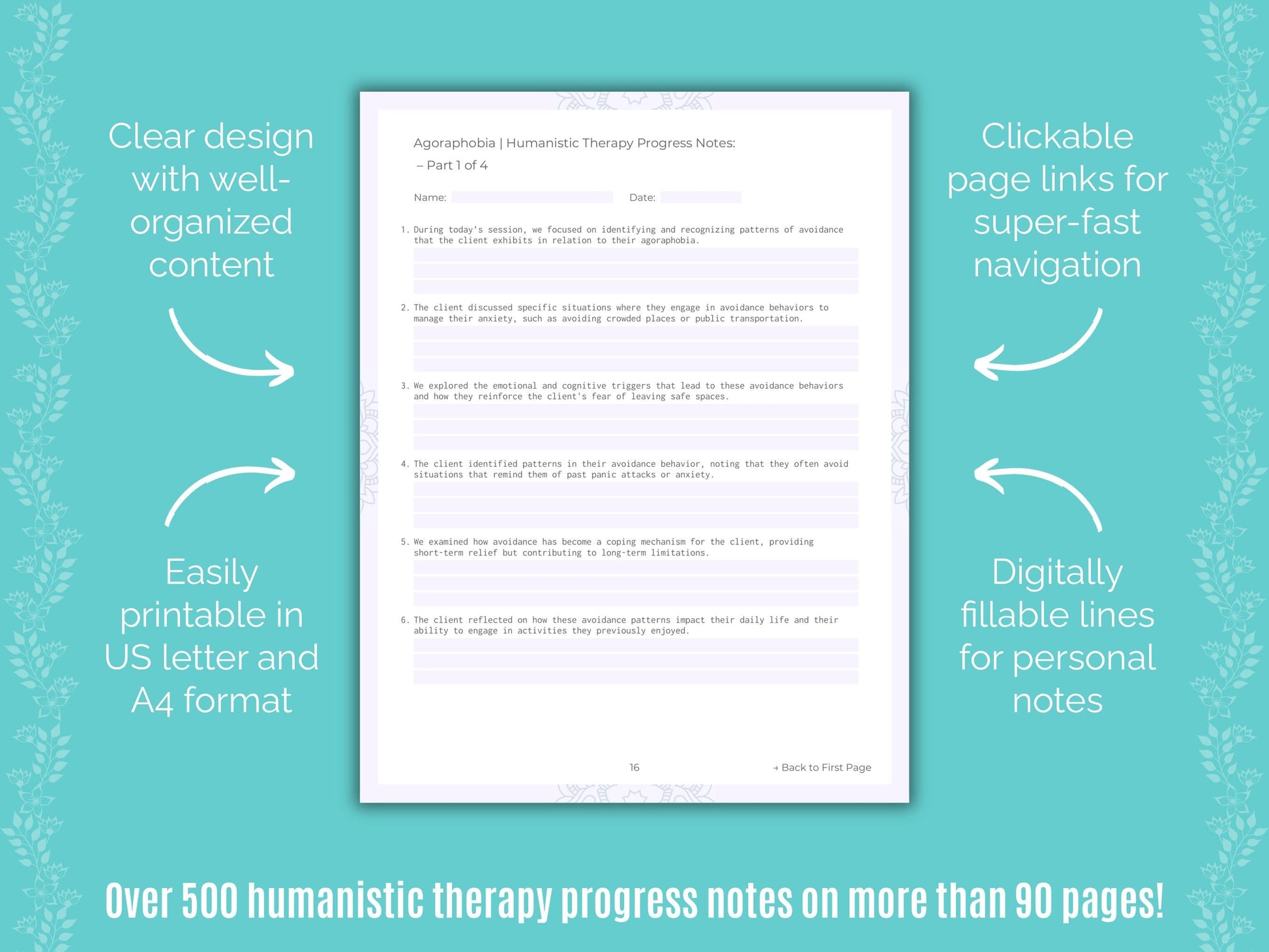 Agoraphobia Humanistic Therapy Counseling Templates