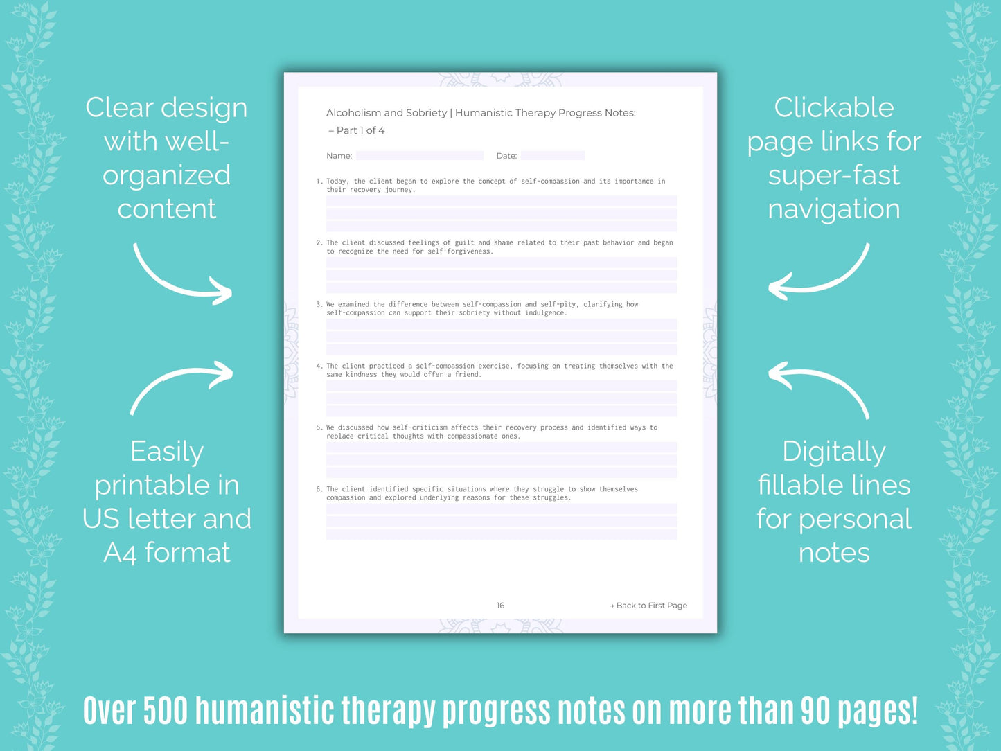 Alcoholism and Sobriety Humanistic Therapy Counseling Templates