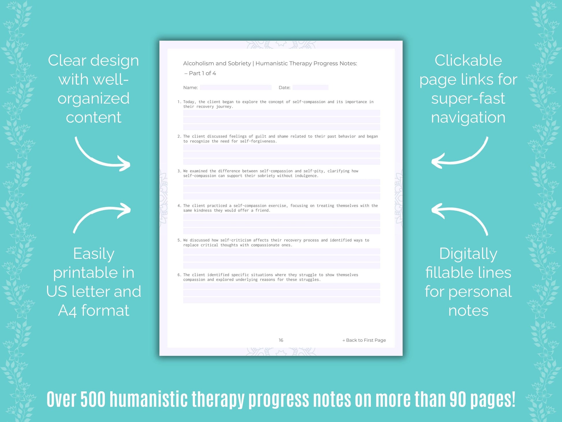 Alcoholism and Sobriety Humanistic Therapy Counseling Templates