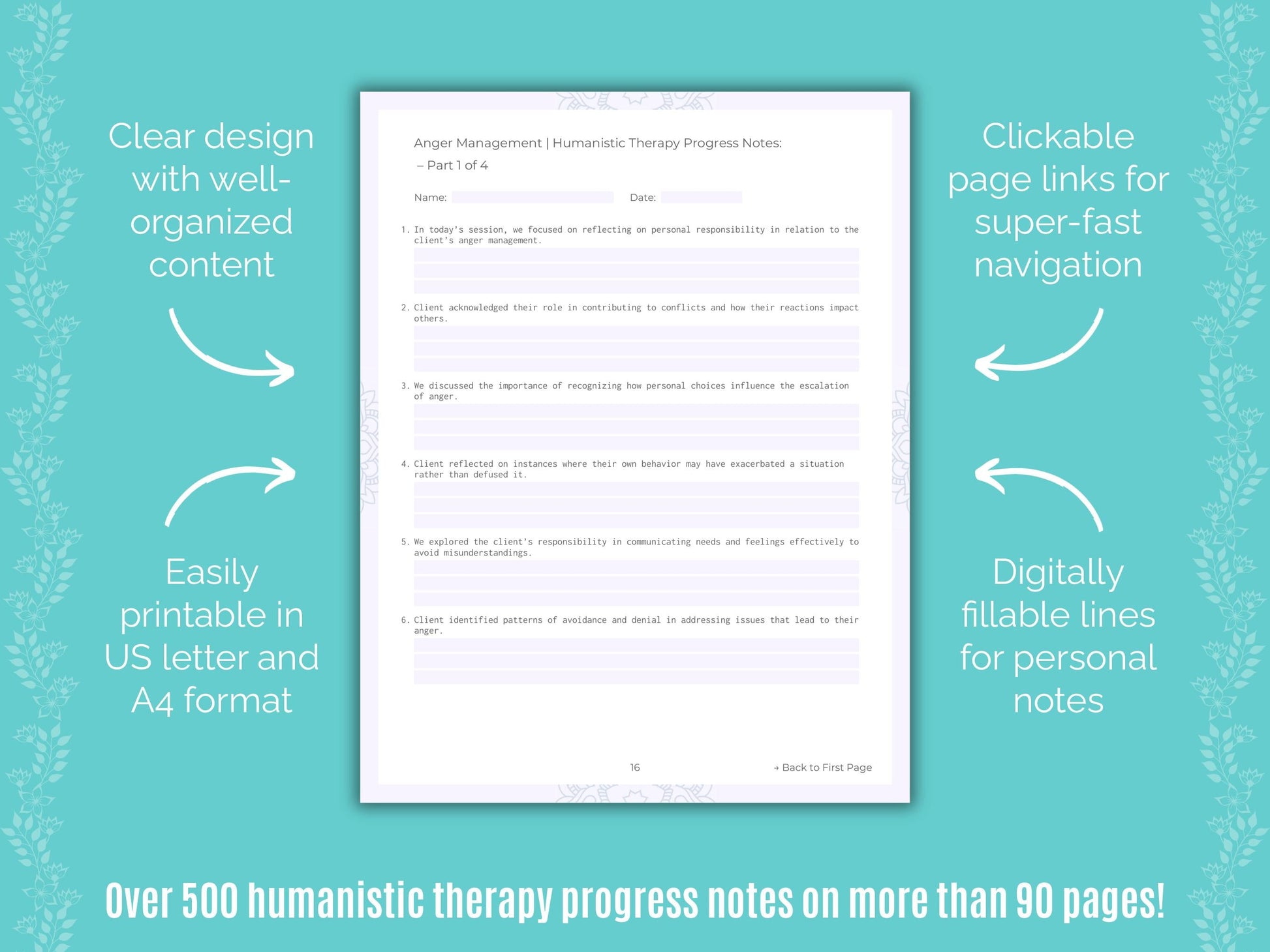 Anger Management Humanistic Therapy Counseling Templates