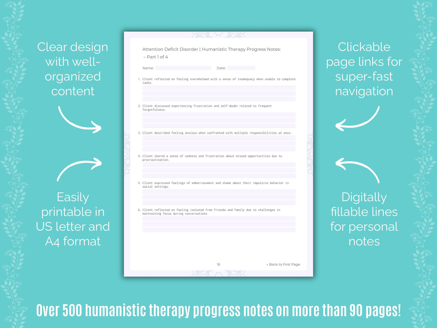 Attention Deficit Disorder (ADD) Humanistic Therapy Counseling Templates