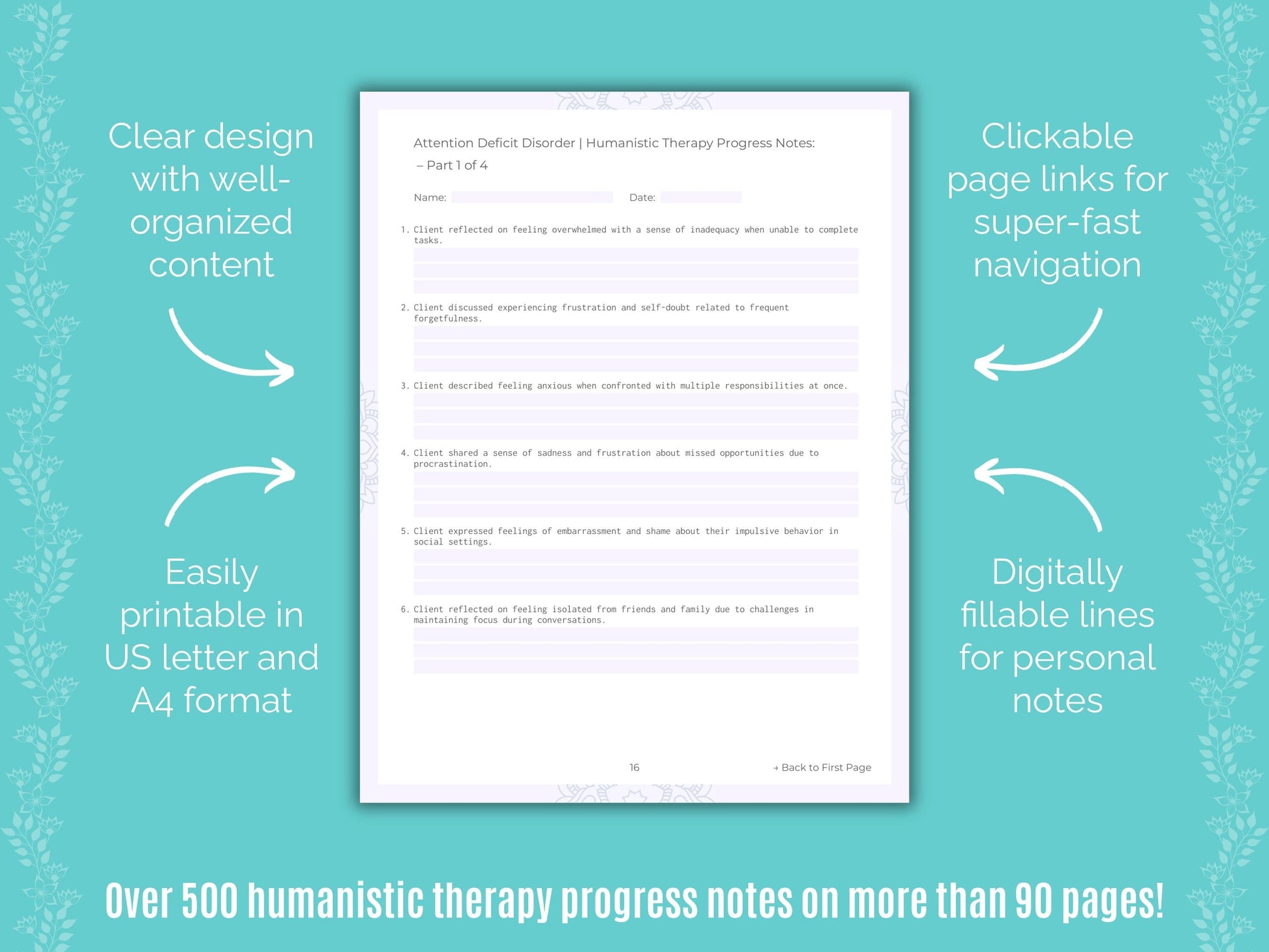 Attention Deficit Disorder (ADD) Humanistic Therapy Counseling Templates