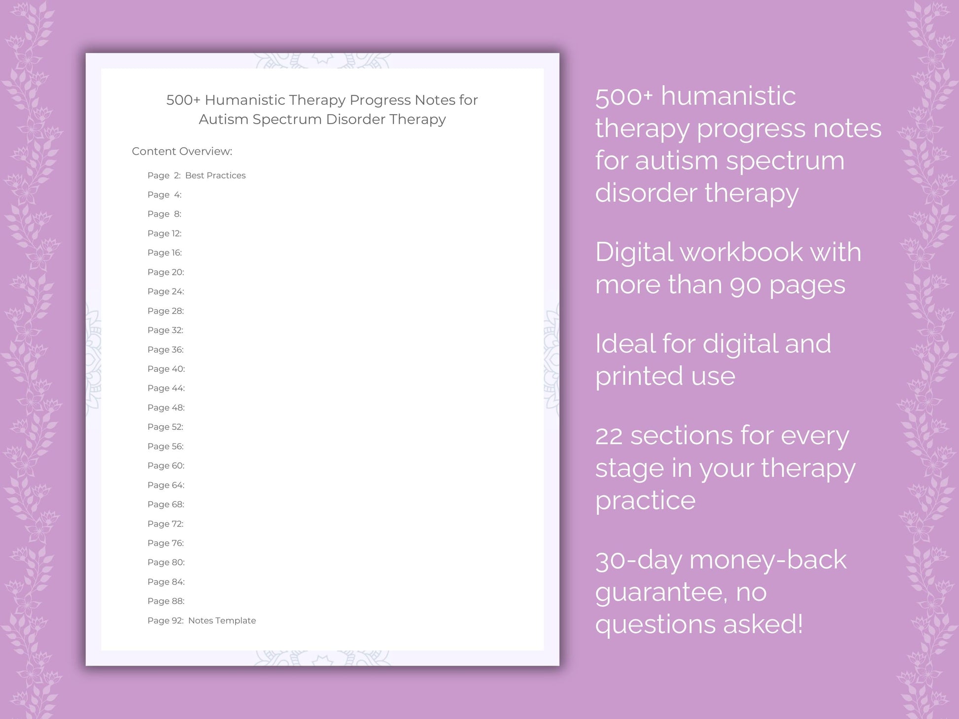 Autism Spectrum Disorder Humanistic Therapy Therapist Worksheets