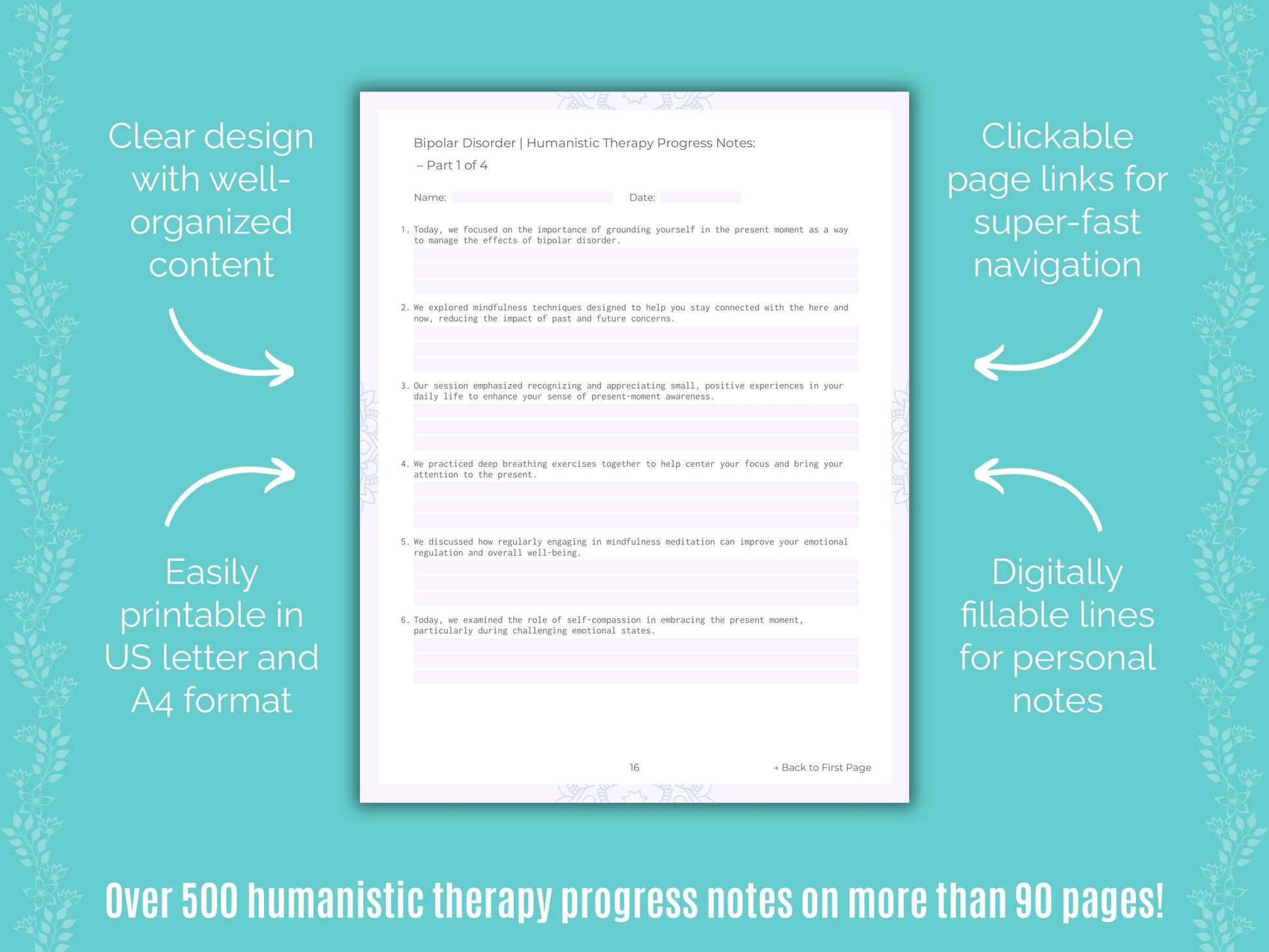 Bipolar Disorder Humanistic Therapy Counseling Templates