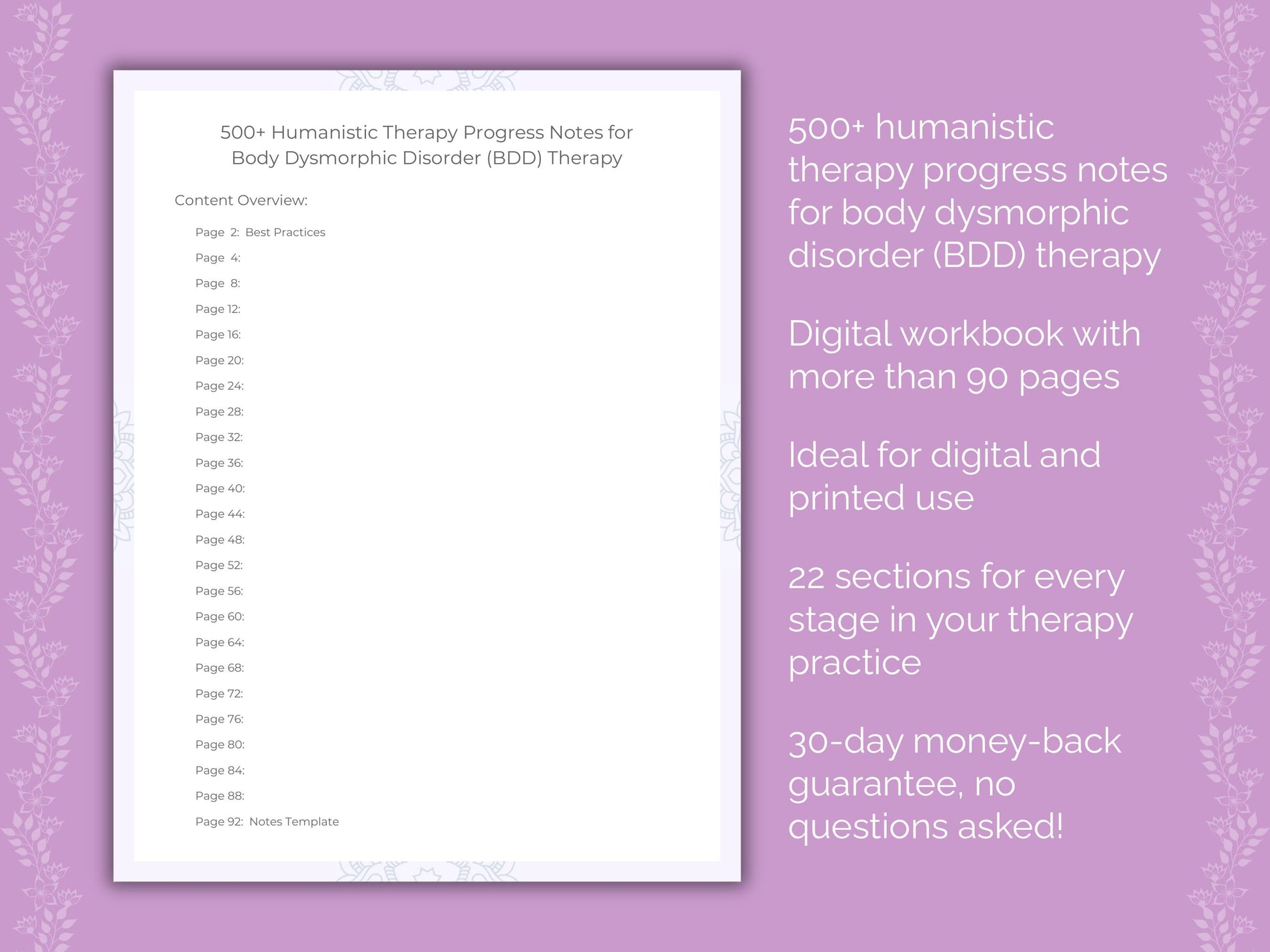 Body Dysmorphic Disorder (BDD) Humanistic Therapy Therapist Worksheets