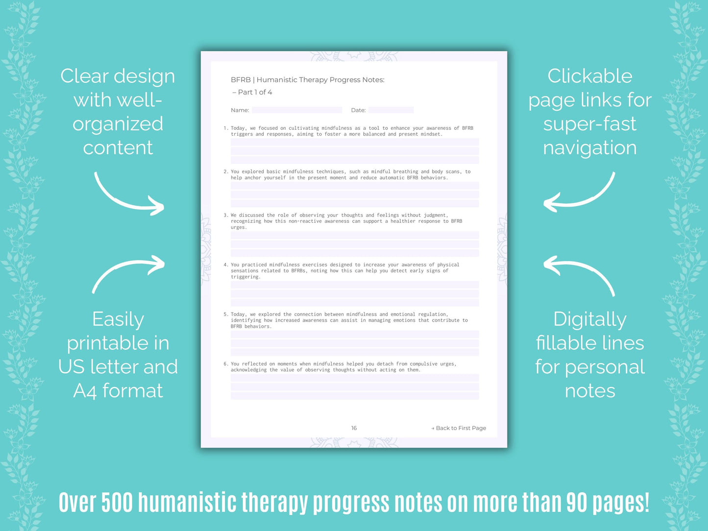 Body-Focused Repetitive Behavior (BFRB) Humanistic Therapy Counseling Templates