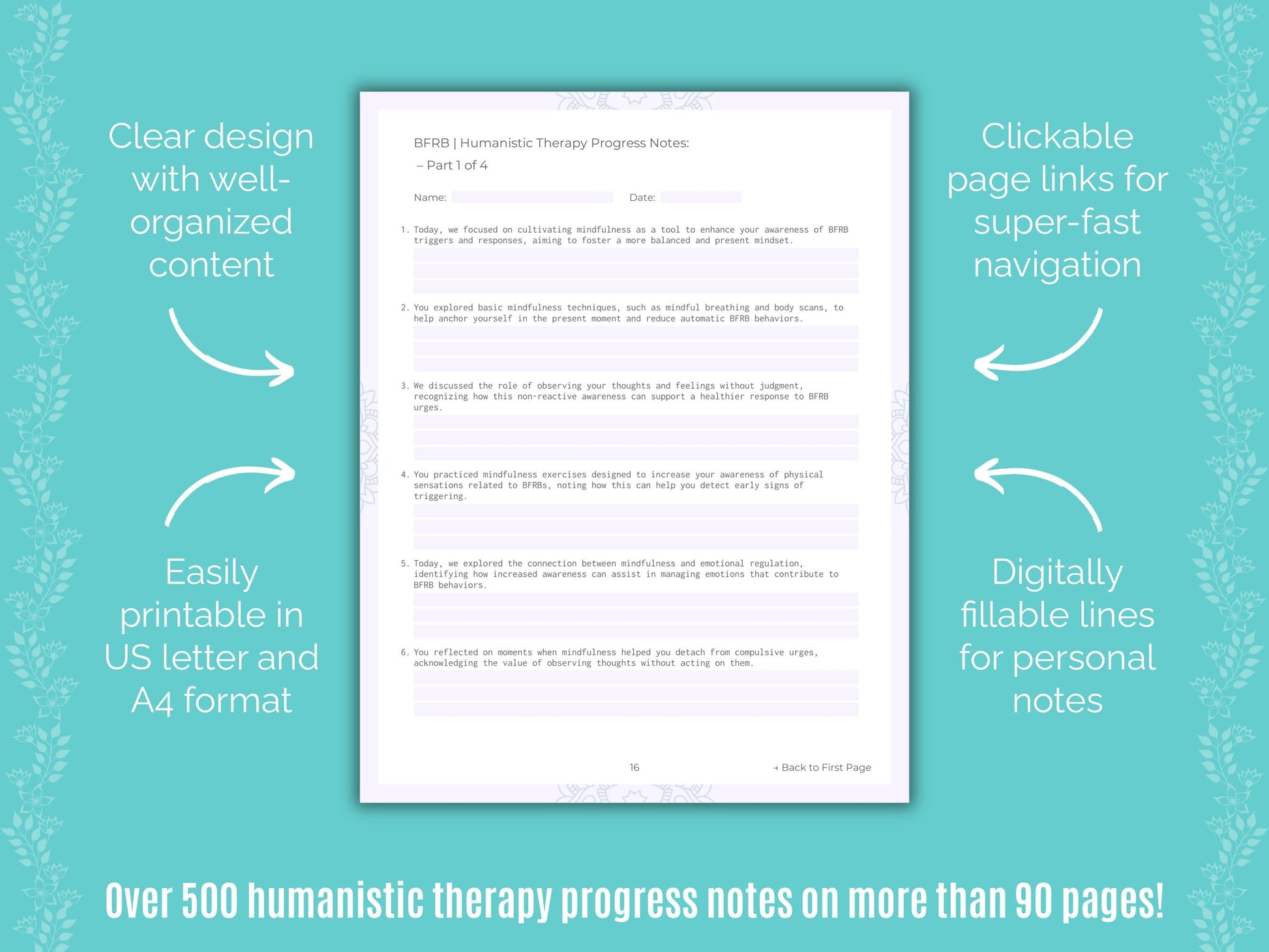 Body-Focused Repetitive Behavior (BFRB) Humanistic Therapy Counseling Templates