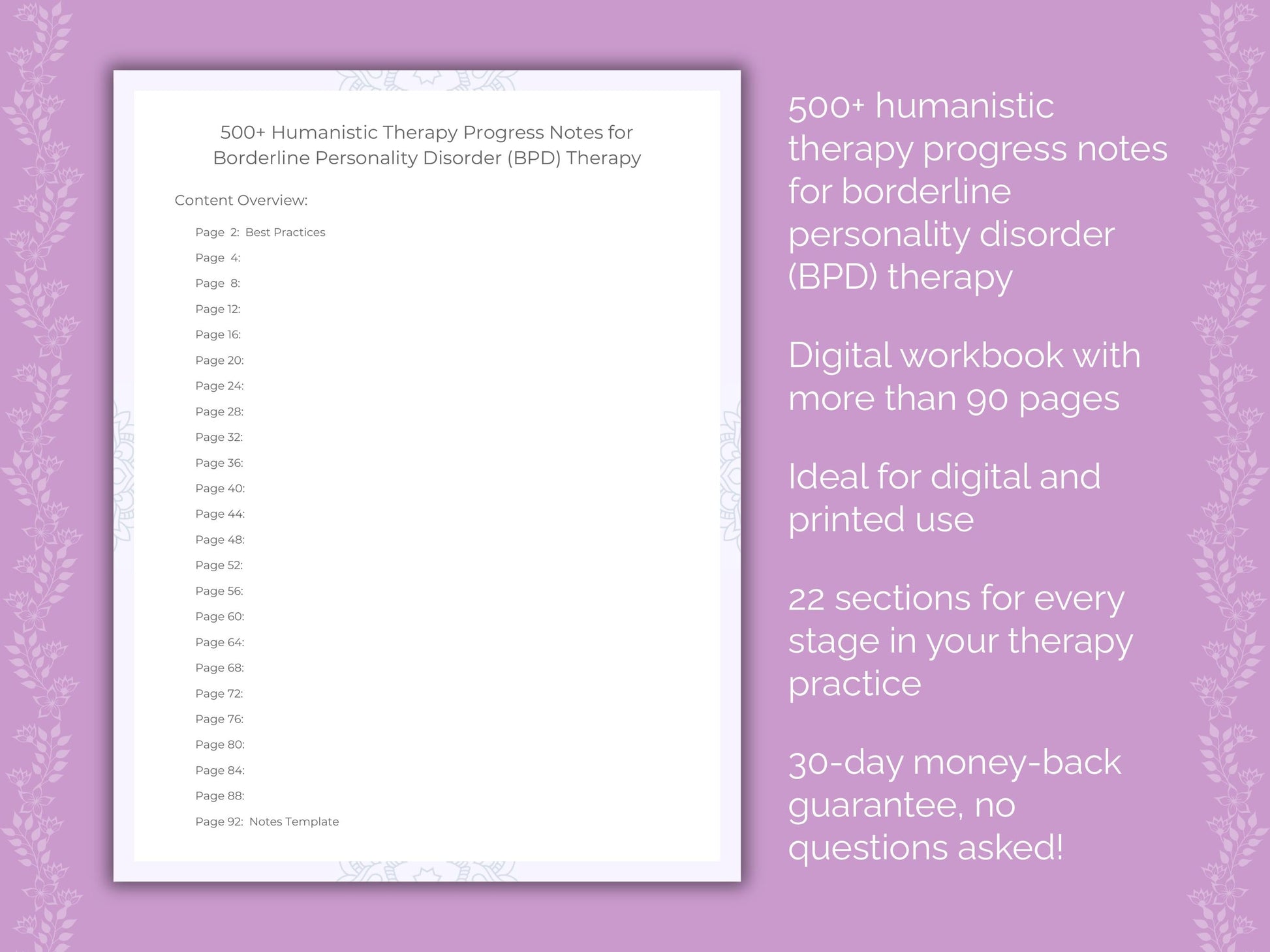 Borderline Personality Disorder (BPD) Humanistic Therapy Therapist Worksheets