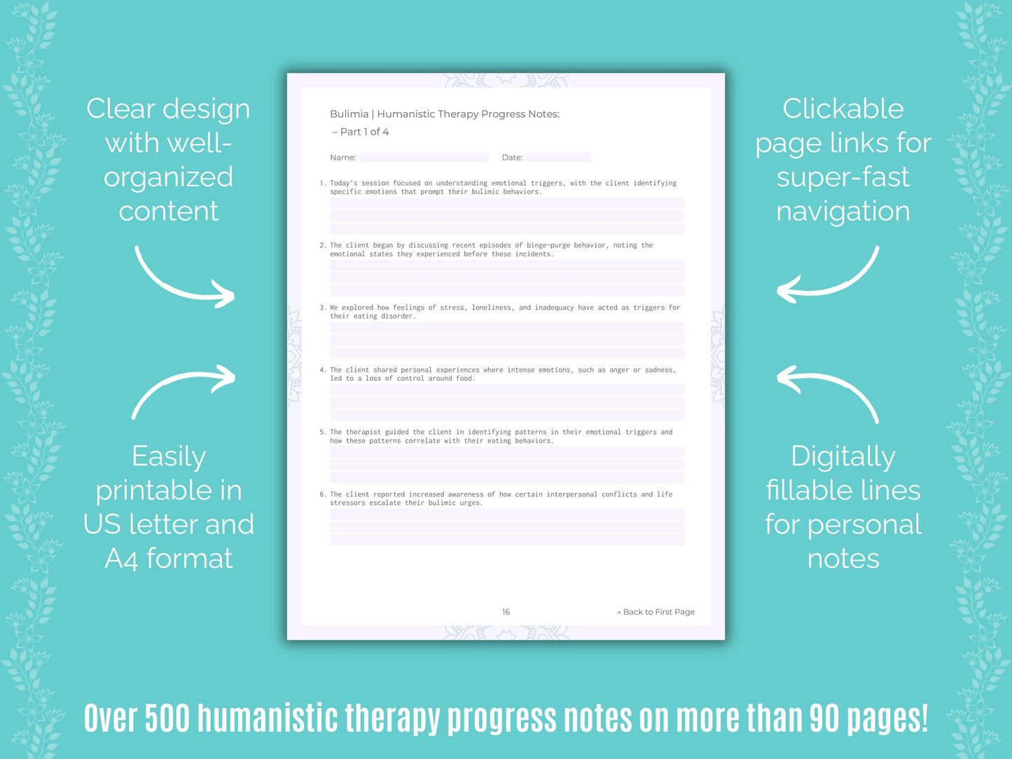 Bulimia Humanistic Therapy Counseling Templates