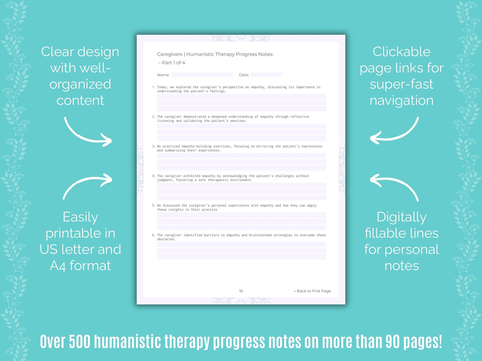 Caregivers Humanistic Therapy Counseling Templates