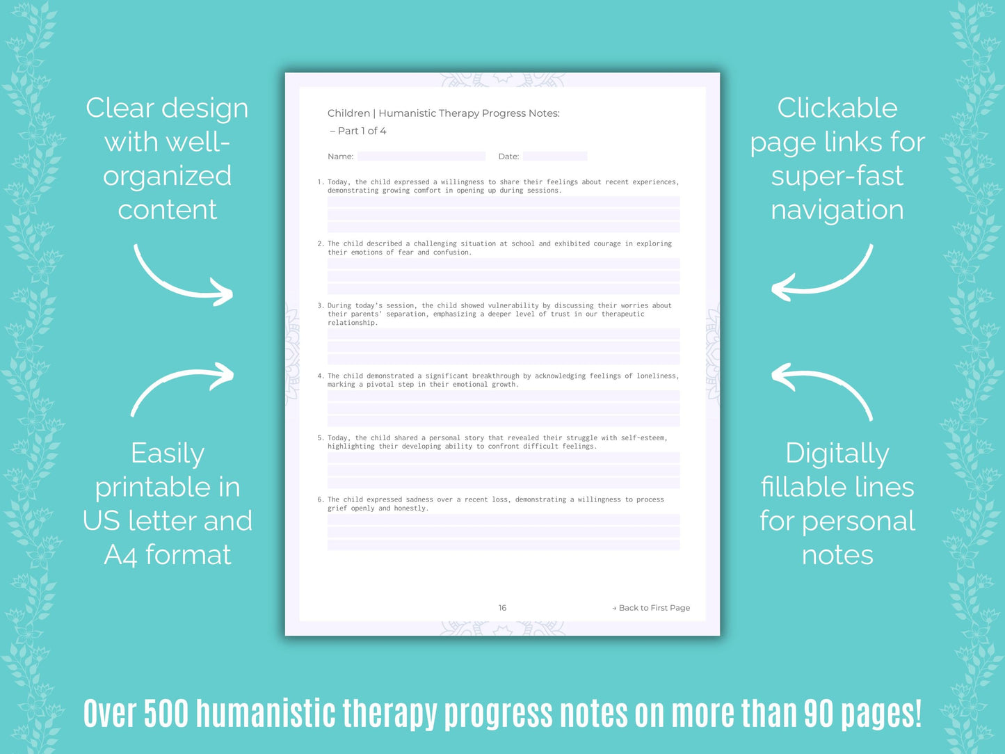 Children Humanistic Therapy Counseling Templates