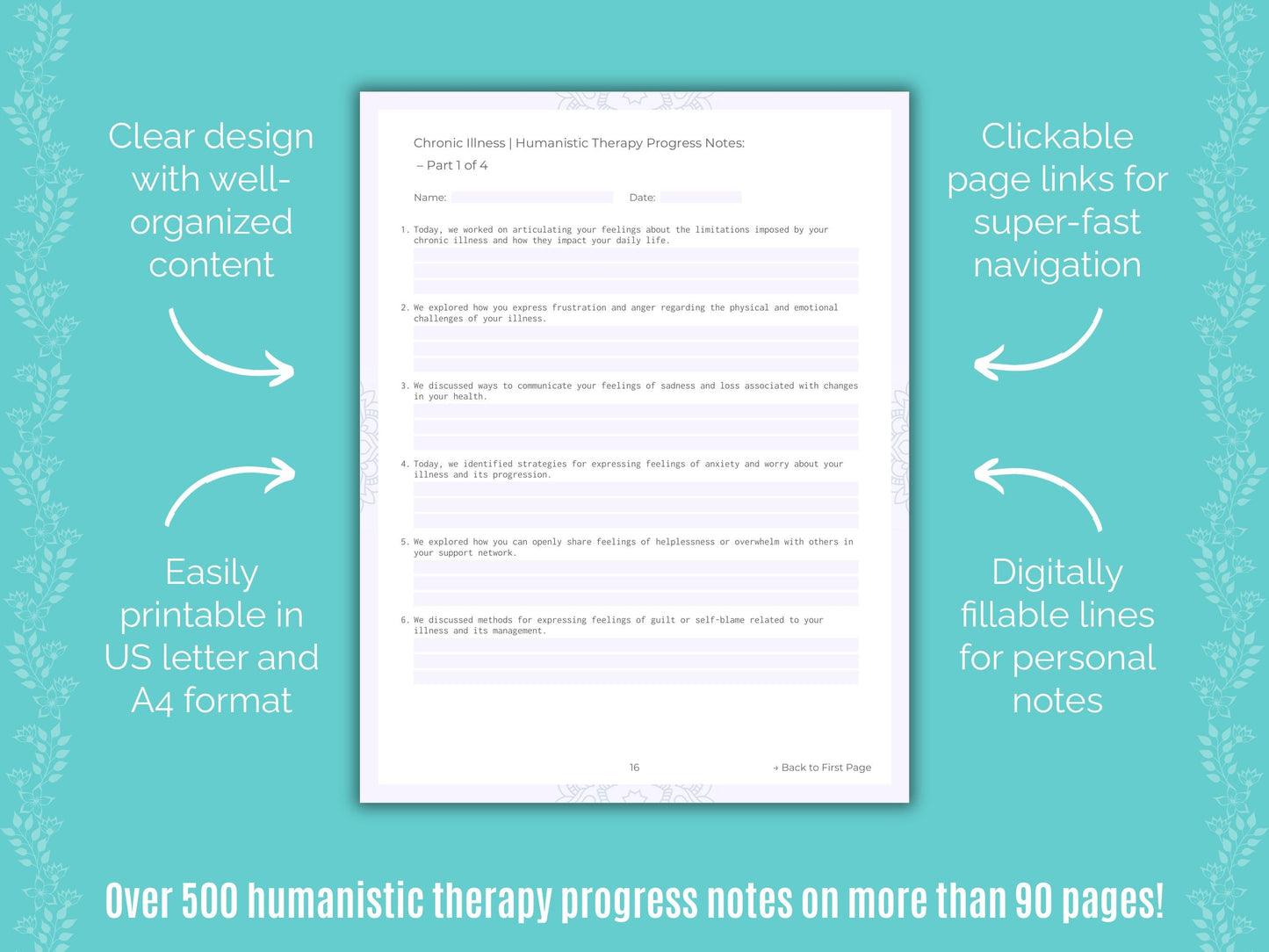 Chronic Illness Humanistic Therapy Counseling Templates