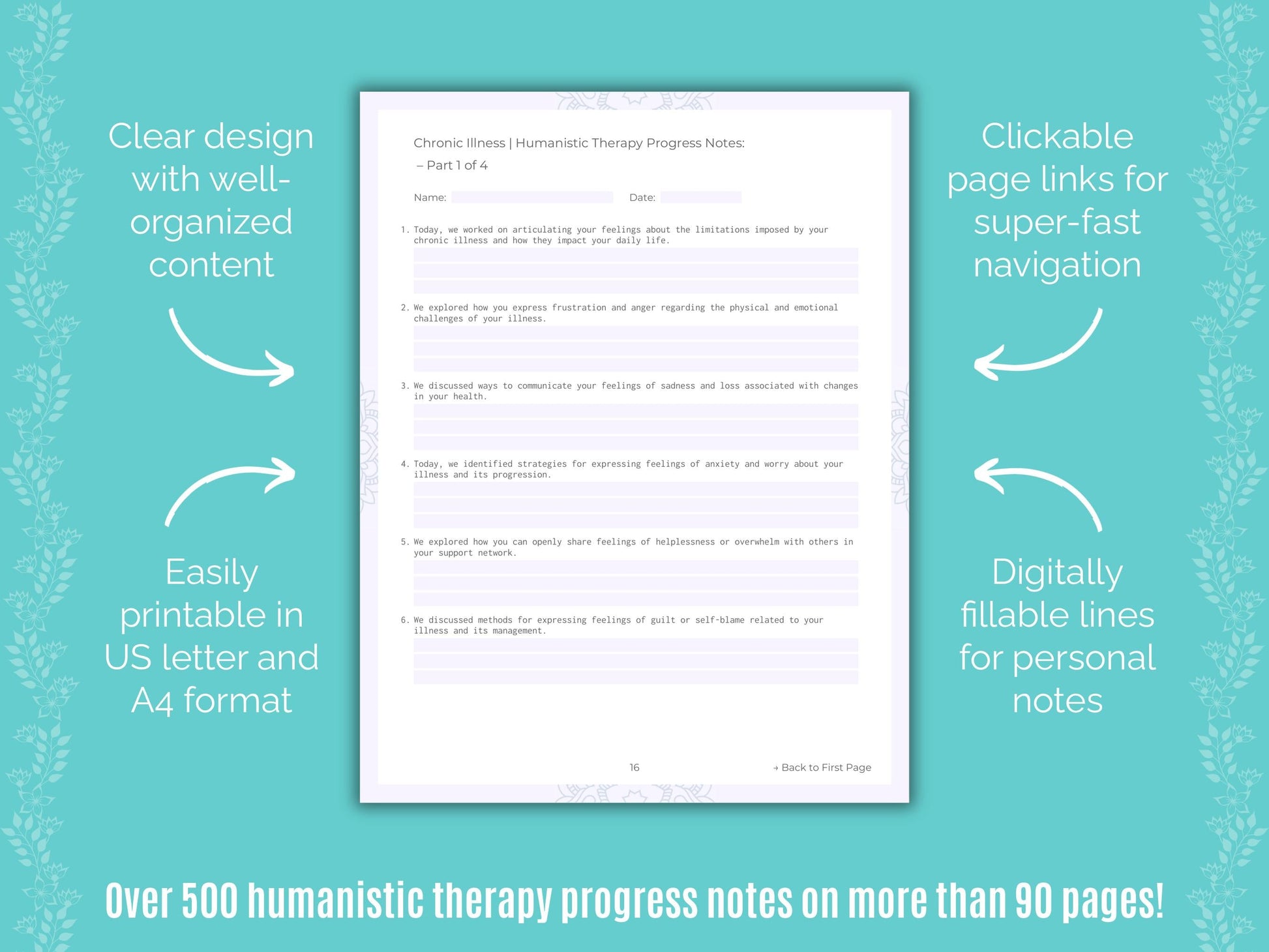 Chronic Illness Humanistic Therapy Counseling Templates