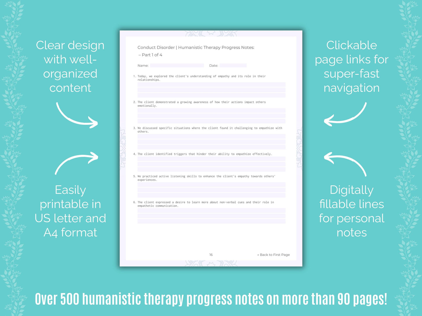 Conduct Disorder Humanistic Therapy Counseling Templates