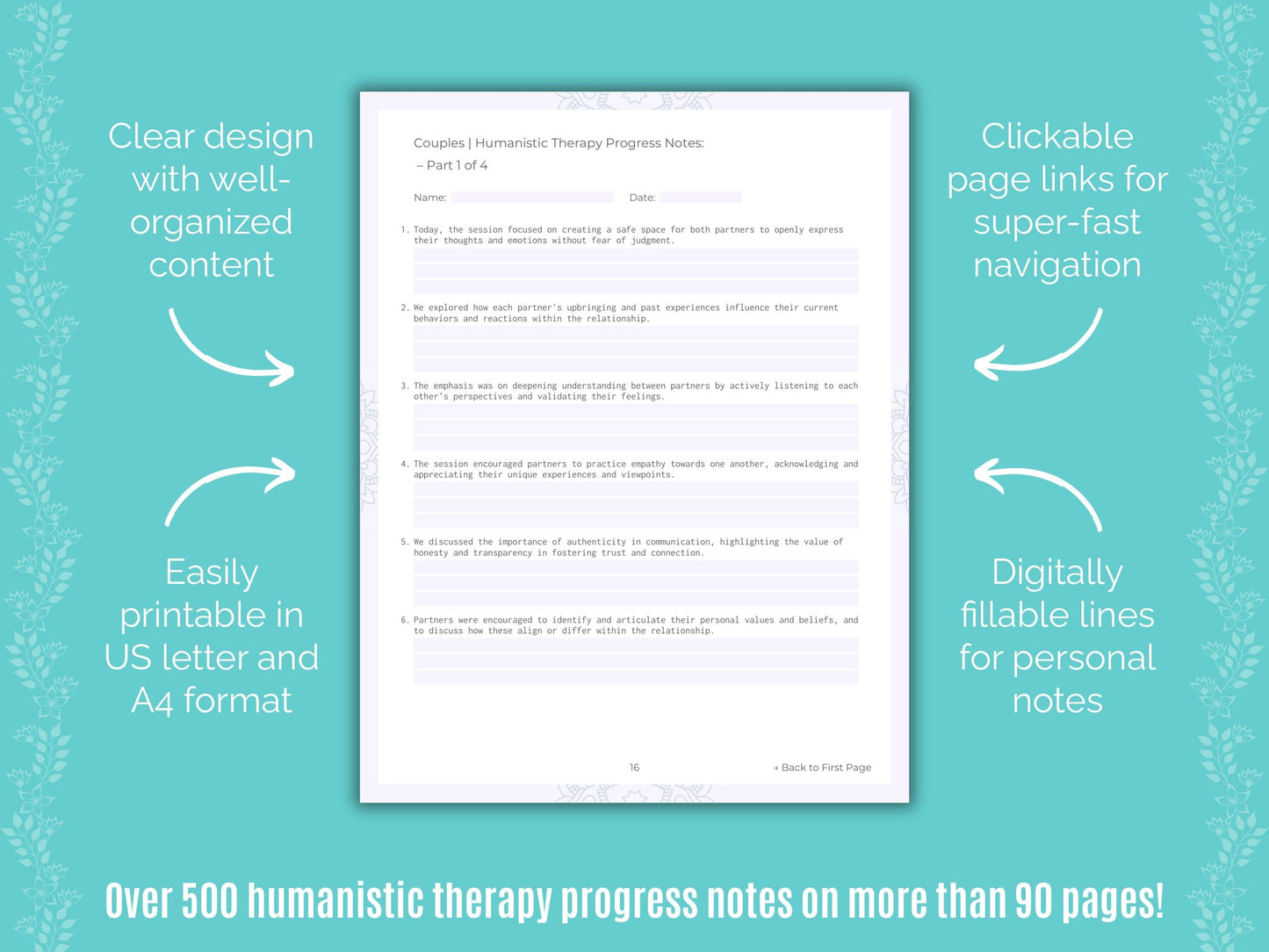 Couples Humanistic Therapy Counseling Templates