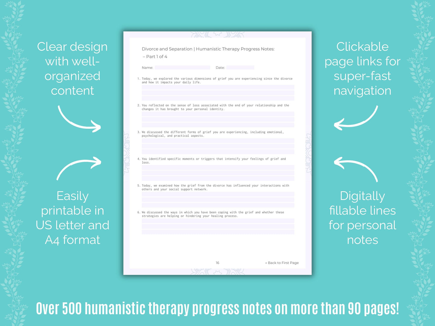 Divorce and Separation Humanistic Therapy Counseling Templates