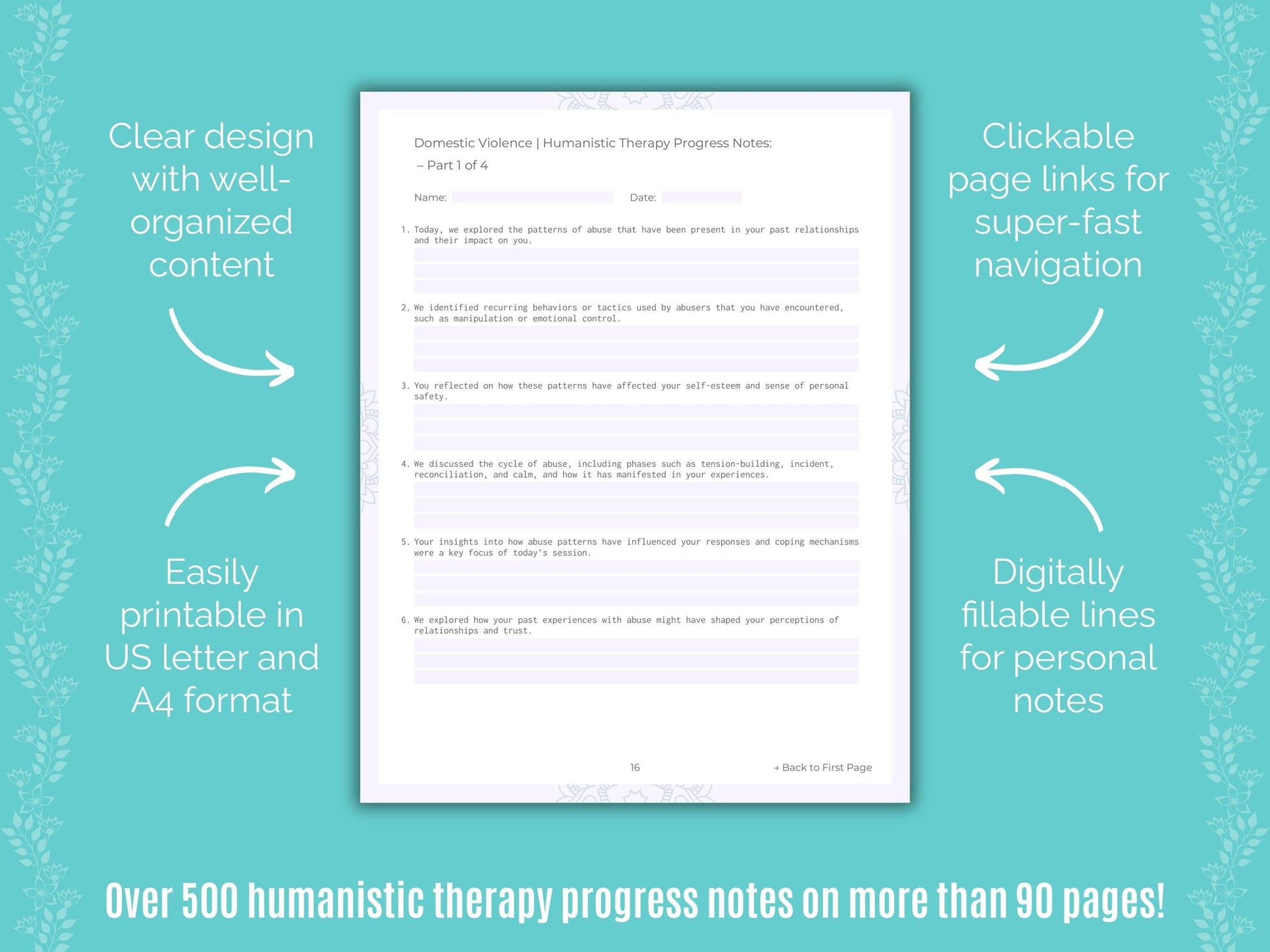 Domestic Violence Humanistic Therapy Counseling Templates