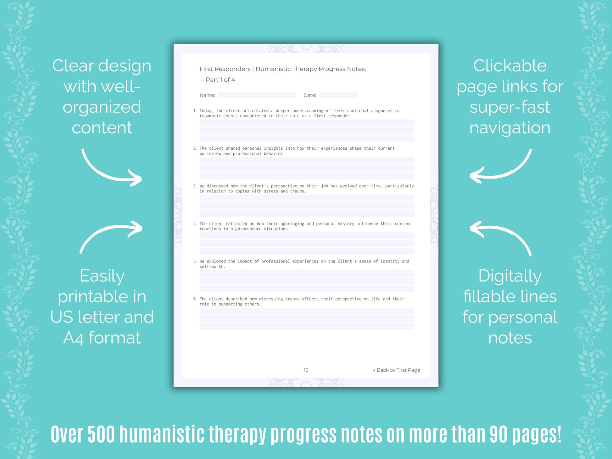 First Responders Humanistic Therapy Counseling Templates