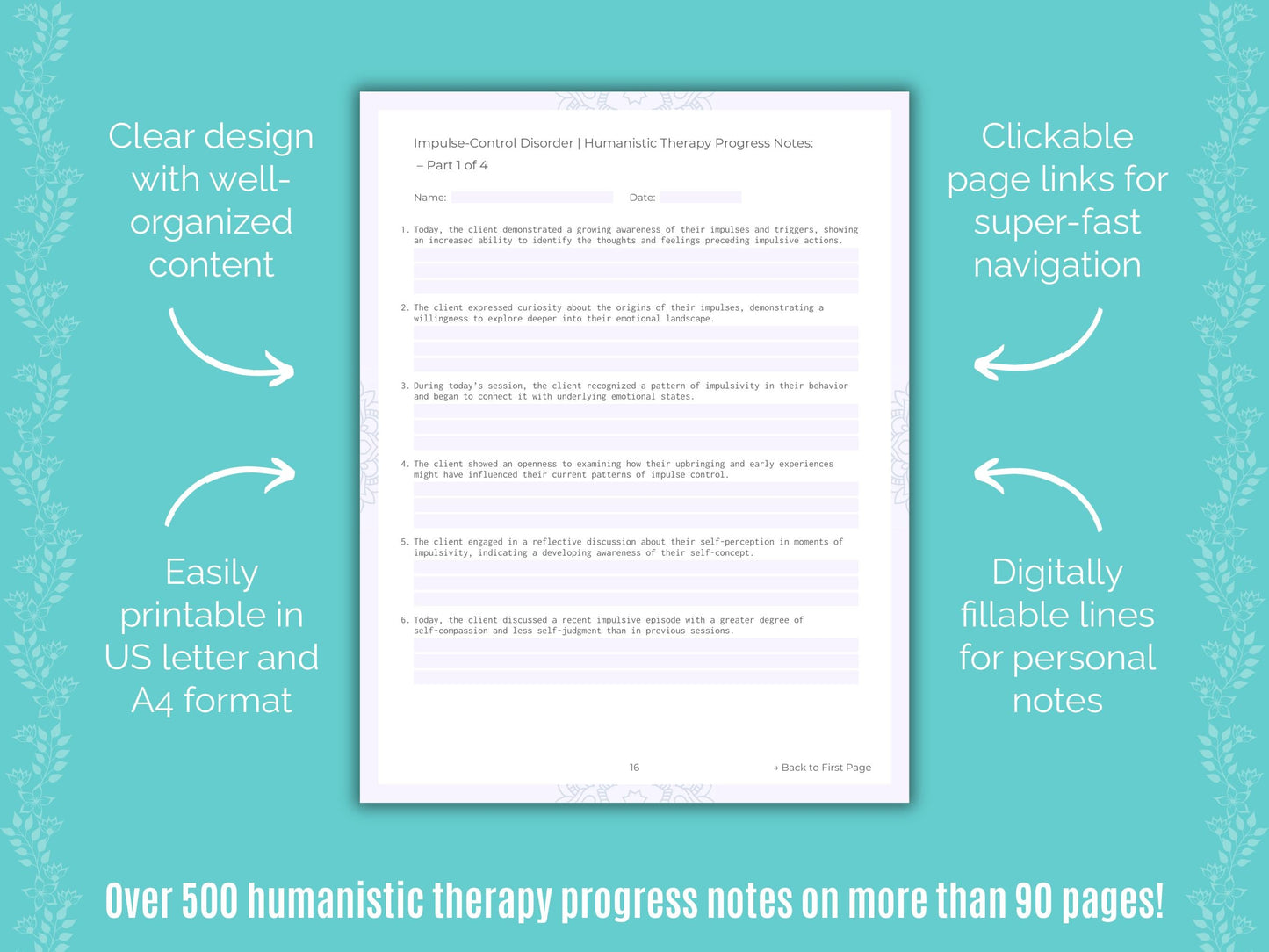 Impulse-Control Disorder (ICD) Humanistic Therapy Counseling Templates