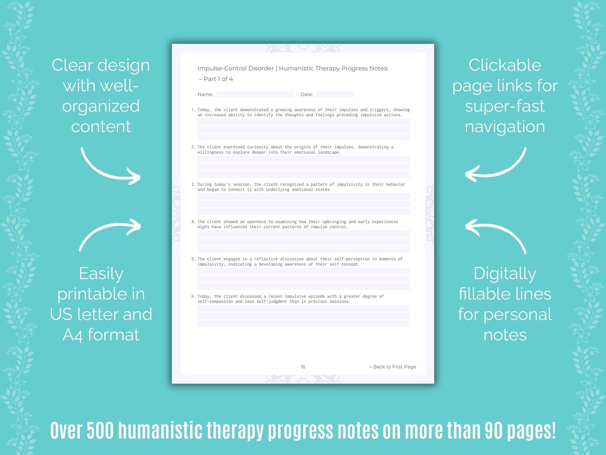 Impulse-Control Disorder (ICD) Humanistic Therapy Counseling Templates