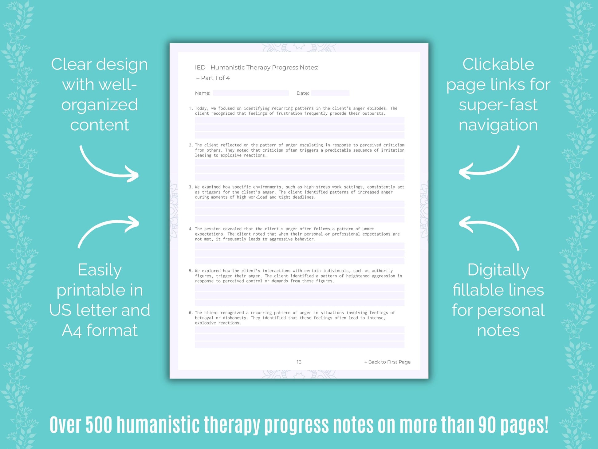 Intermittent Explosive Disorder (IED) Humanistic Therapy Counseling Templates