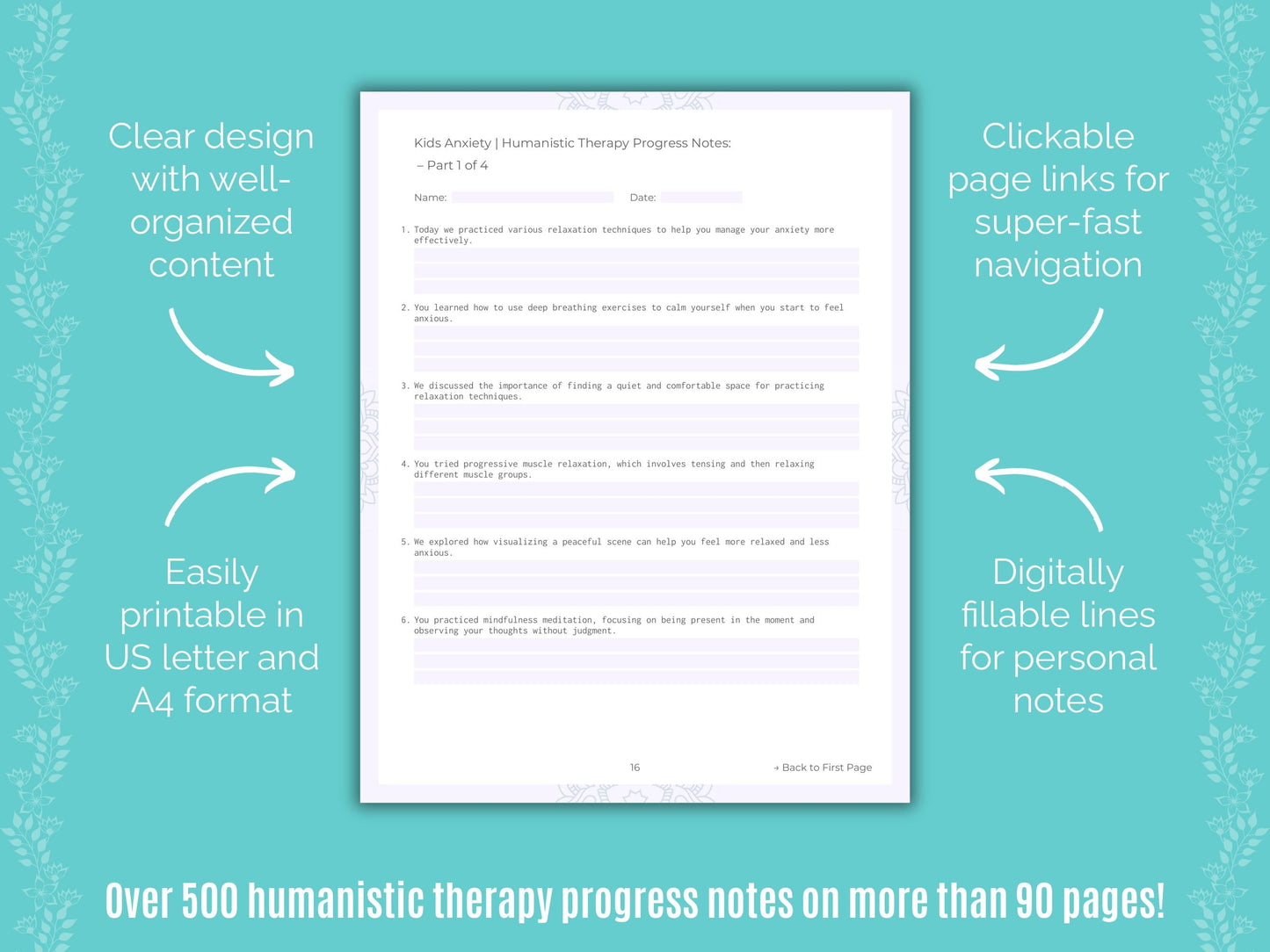 Kids Anxiety Humanistic Therapy Counseling Templates