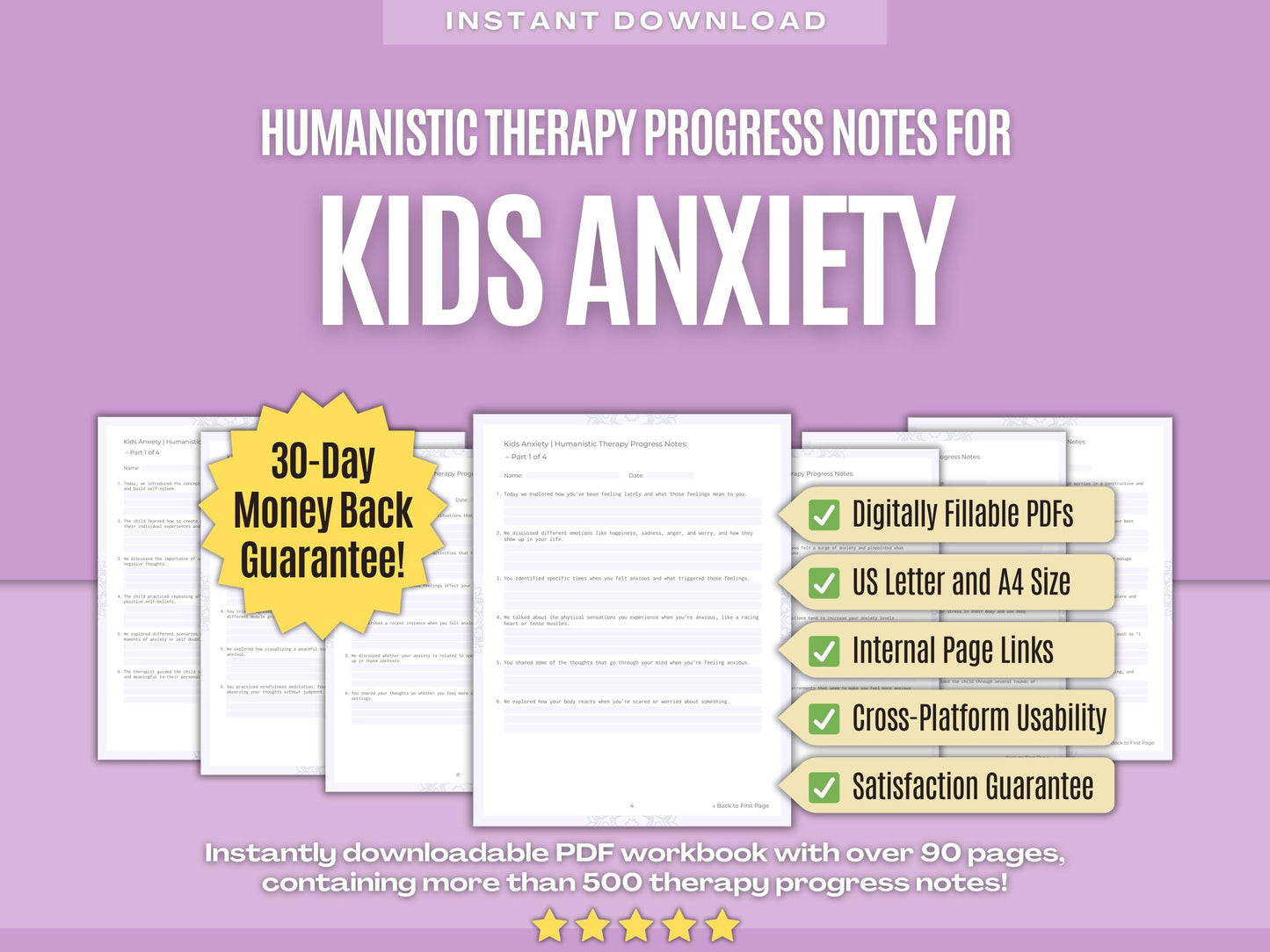 Kids Anxiety Humanistic Therapy Psychology Workbooks