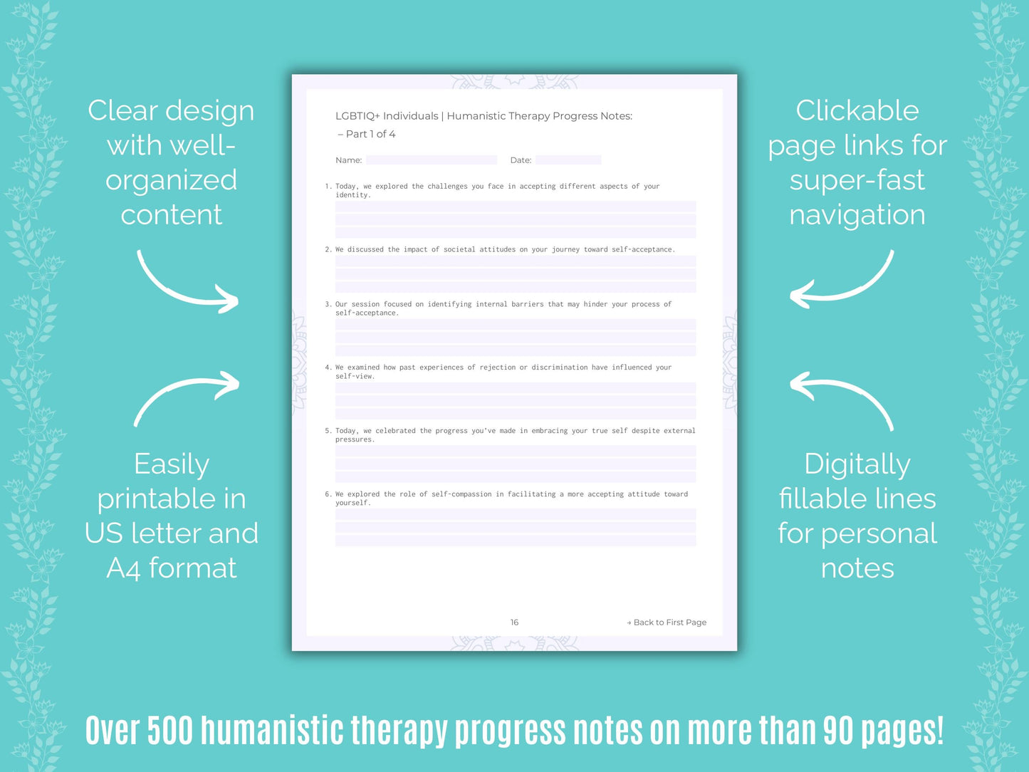 LGBTIQ+ Individuals Humanistic Therapy Counseling Templates