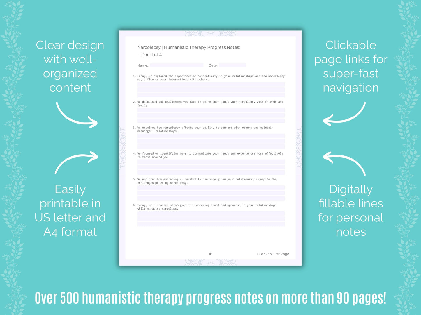 Narcolepsy Humanistic Therapy Counseling Templates