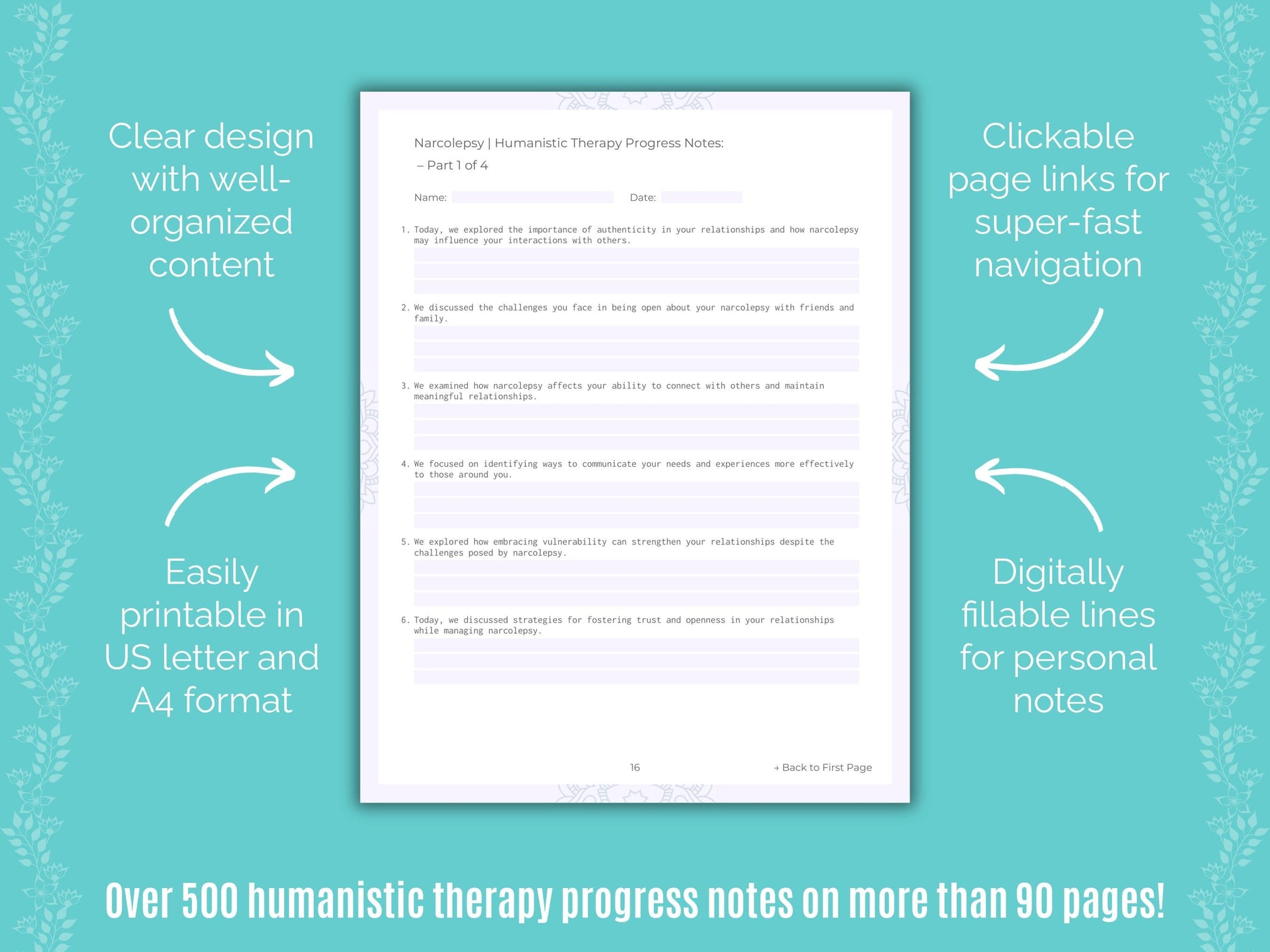 Narcolepsy Humanistic Therapy Counseling Templates