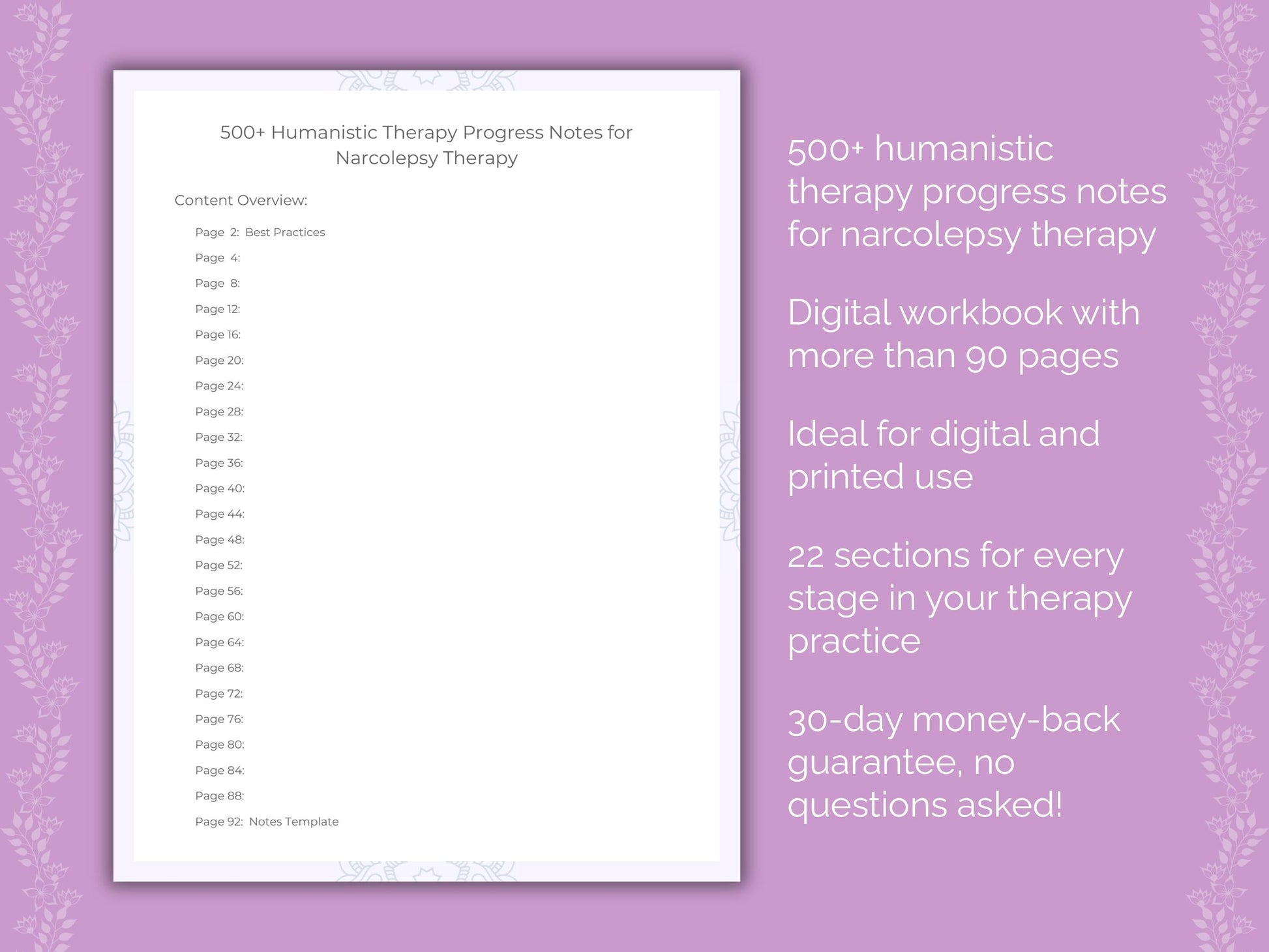 Narcolepsy Humanistic Therapy Therapist Worksheets