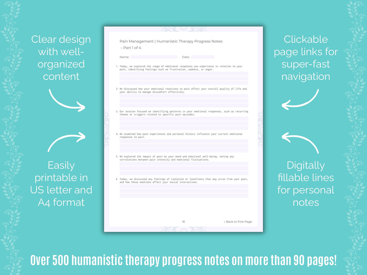 Pain Management Humanistic Therapy Counseling Templates