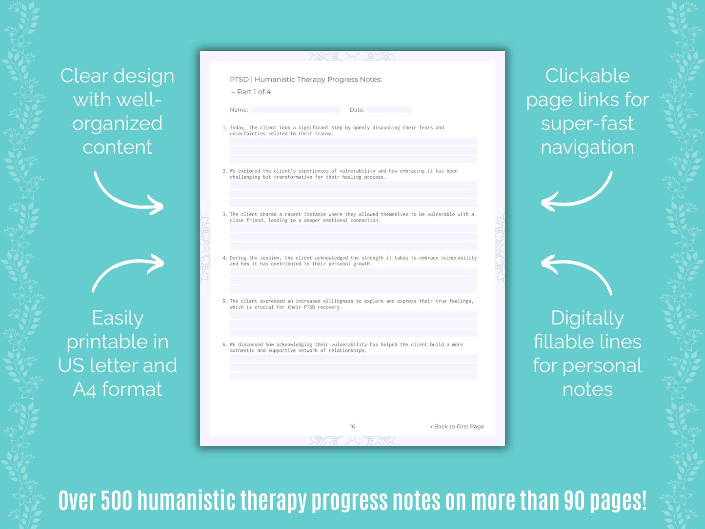 Post-Traumatic Stress Disorder (PTSD) Humanistic Therapy Counseling Templates