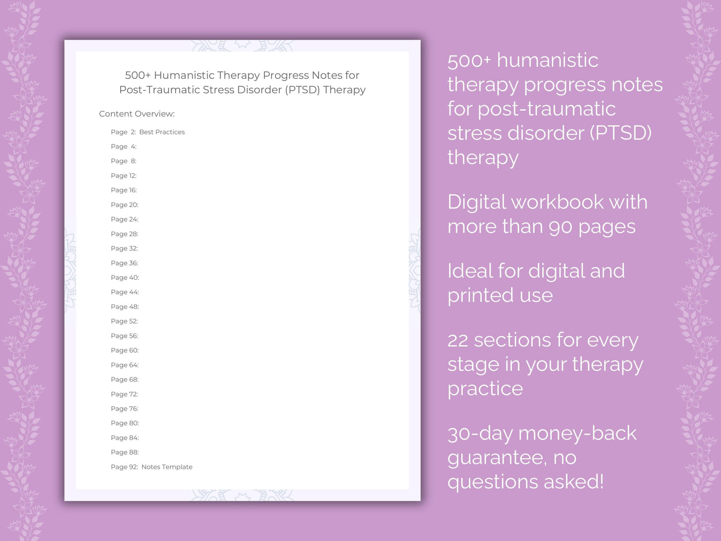 Post-Traumatic Stress Disorder (PTSD) Humanistic Therapy Therapist Worksheets