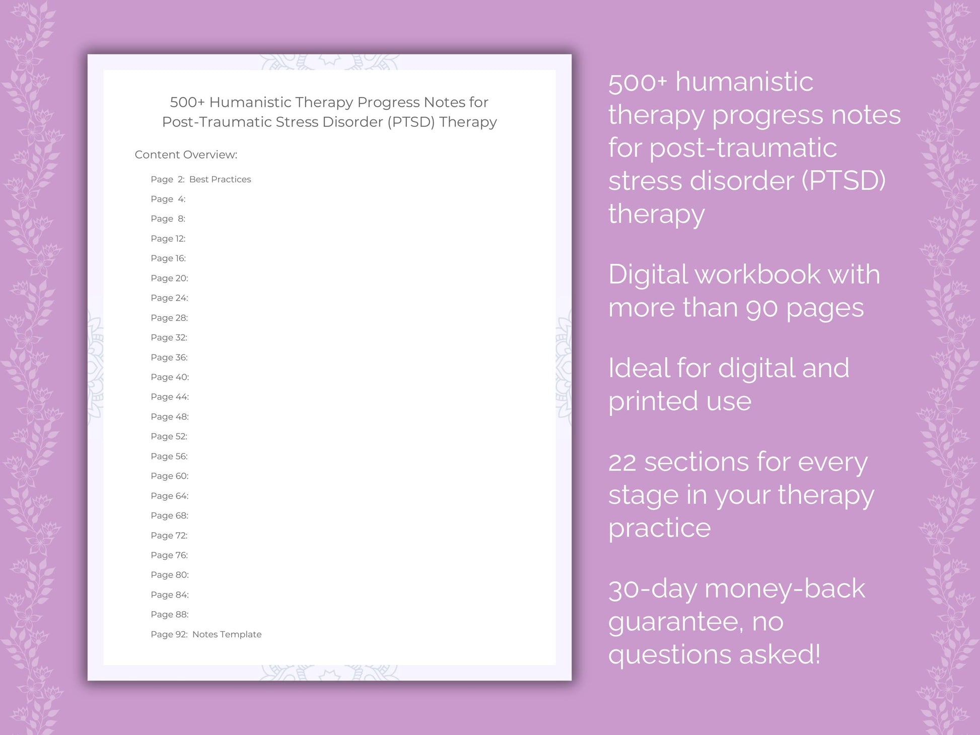Post-Traumatic Stress Disorder (PTSD) Humanistic Therapy Therapist Worksheets