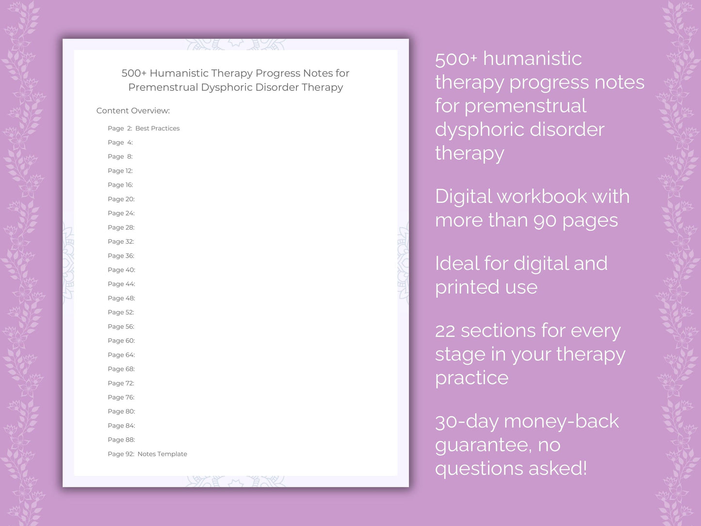 Premenstrual Dysphoric Disorder Humanistic Therapy Therapist Worksheets