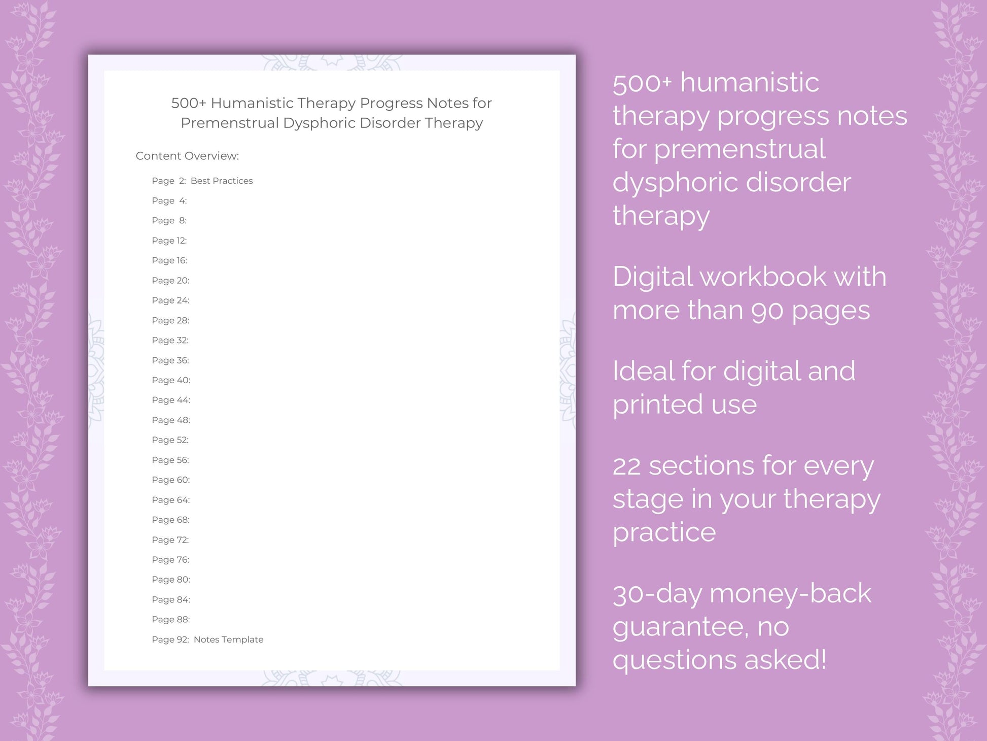 Premenstrual Dysphoric Disorder Humanistic Therapy Therapist Worksheets